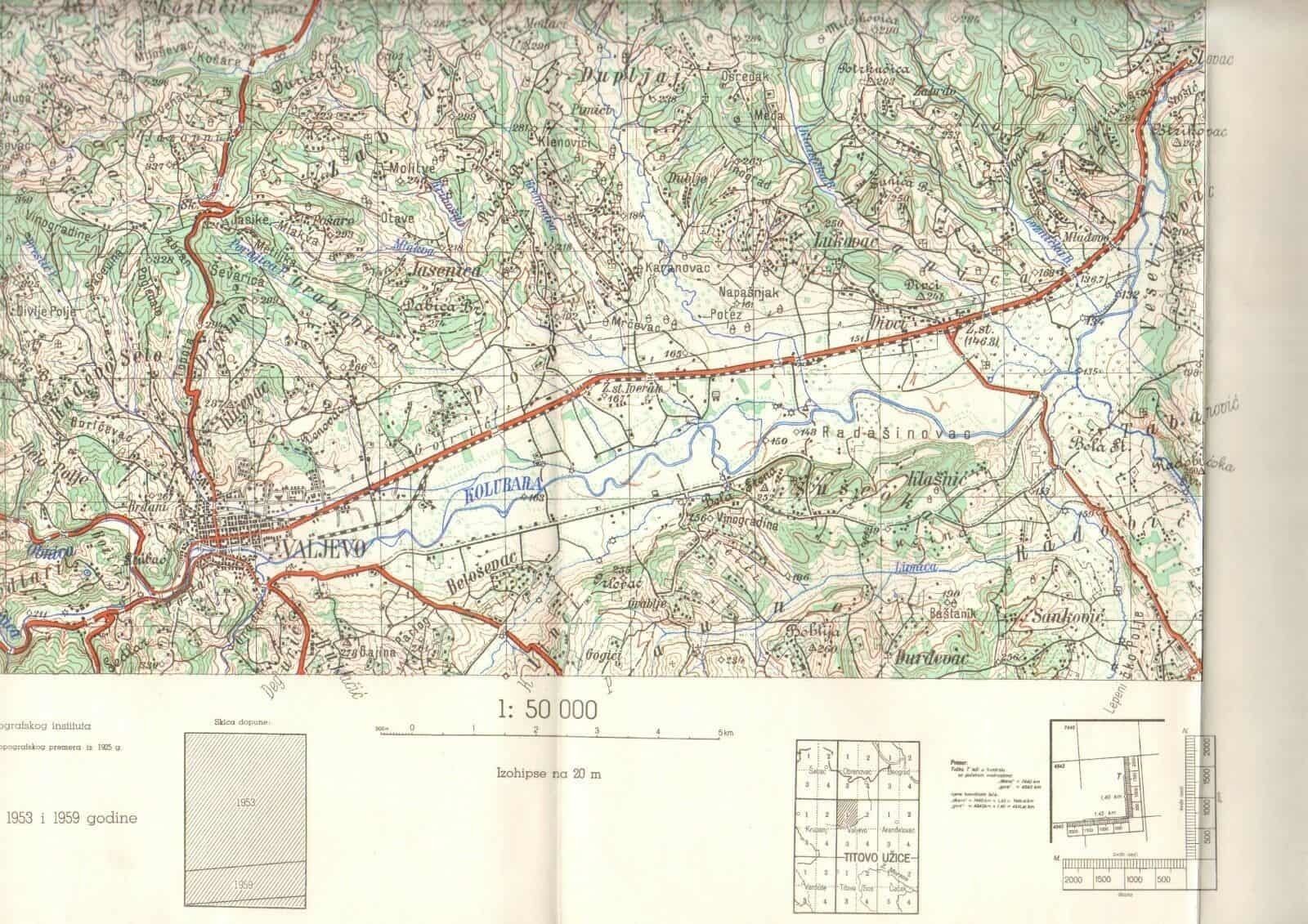 1959 Original Military Topographic Map Valjevo Kolubara Serbia Yugoslavia photo for sale