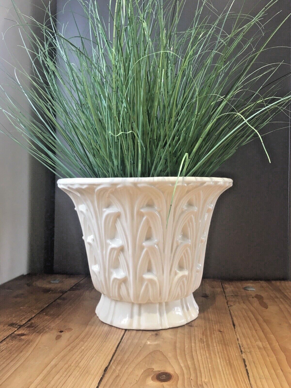 Rare Large Casa Fina Spain Reed Leaves Leaf Pottery Jardiniere Planter Plant Pot photo for sale