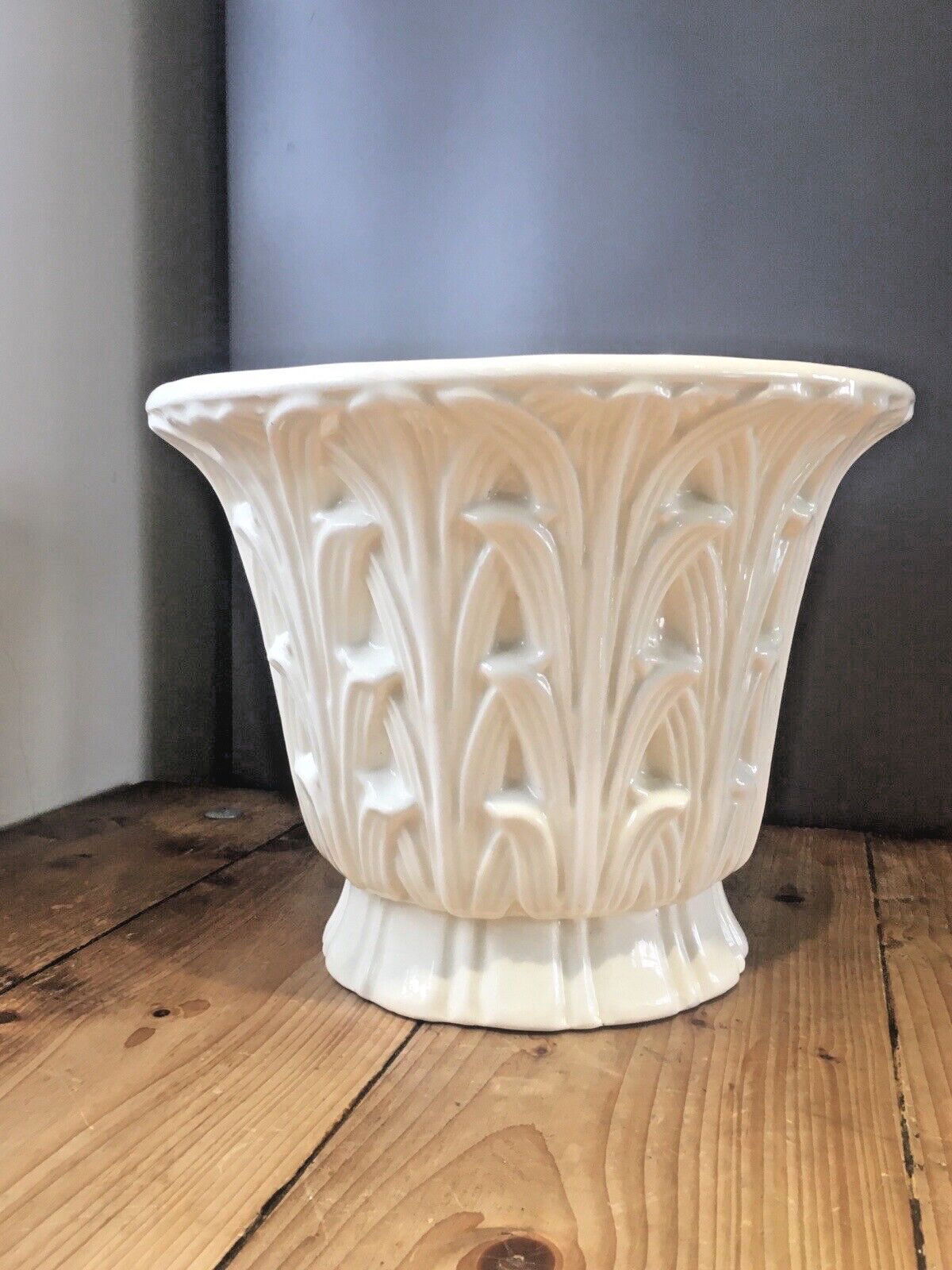 Rare Large Casa Fina Spain Reed Leaves Leaf Pottery Jardiniere Planter Plant Pot photo Home Decor