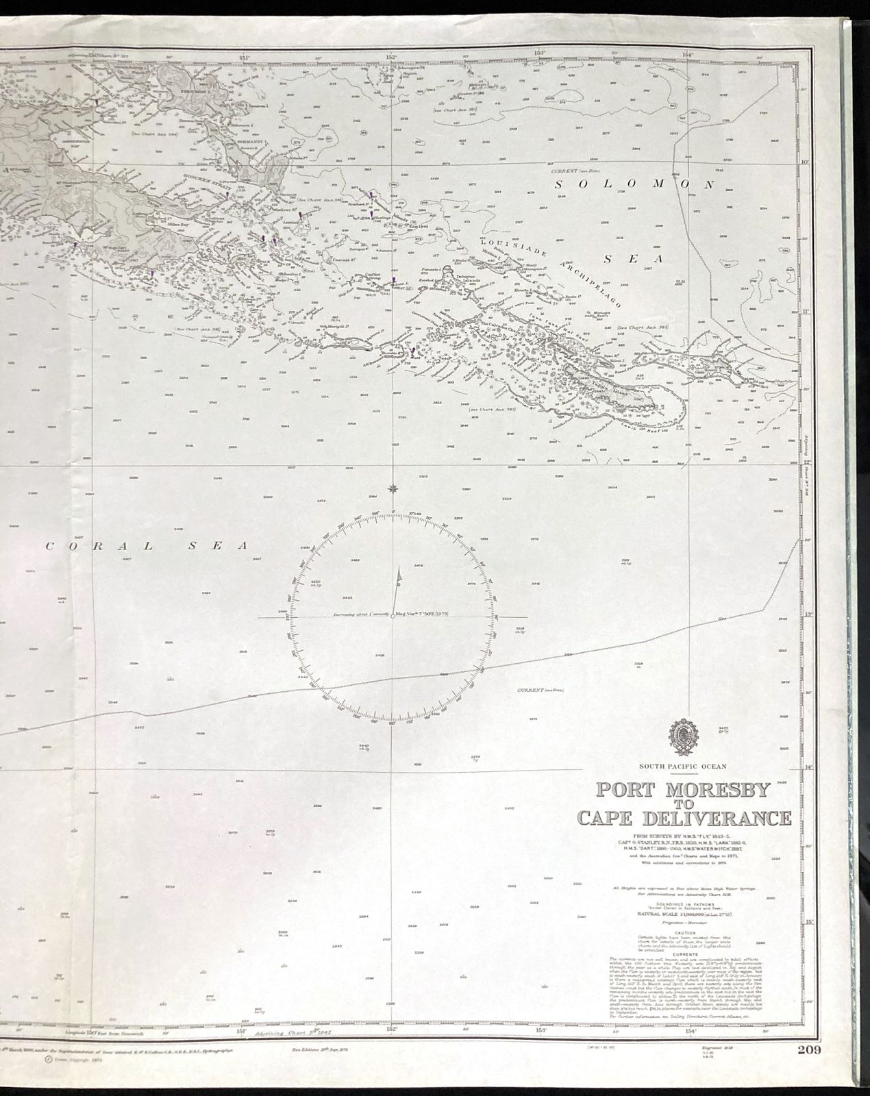 Nautical Chart Moresby Admiralty Cape Deliverance Pacific 1975 photo for sale
