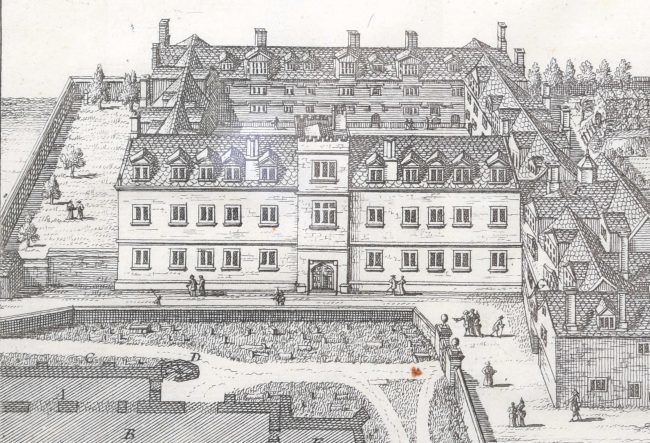 Pieter Van Der Aa (1659 1733), After David Loggan (1634–1692) Pembroke College, Oxford (1727) photo for sale