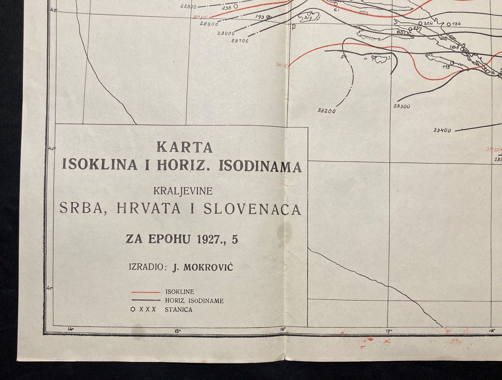 Rare Original 1927 Isogonic Chart Kingdom Of Yugoslavia Shs Josip Mokrović photo furniture