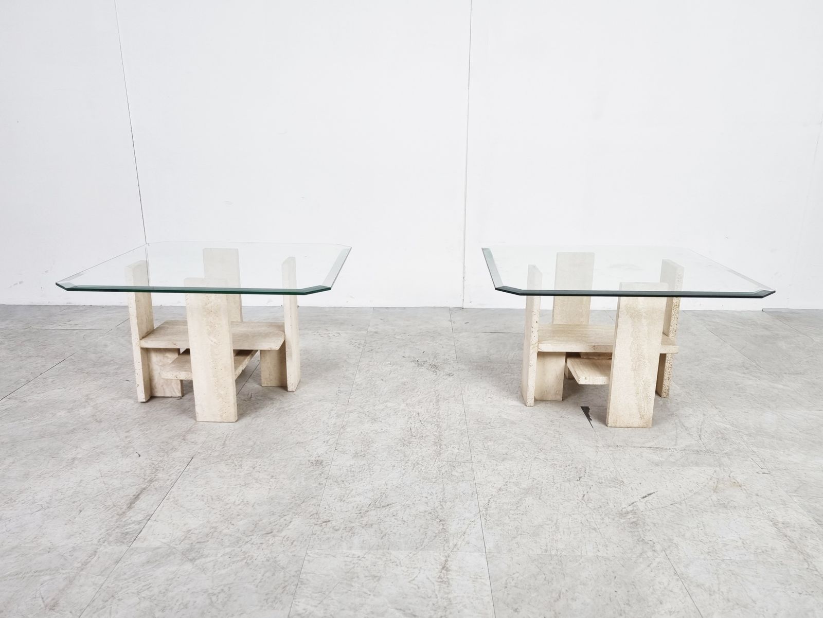 Pair Of Vintage Travertine Side Tables By Willy Ballez, 1970s photo furniture