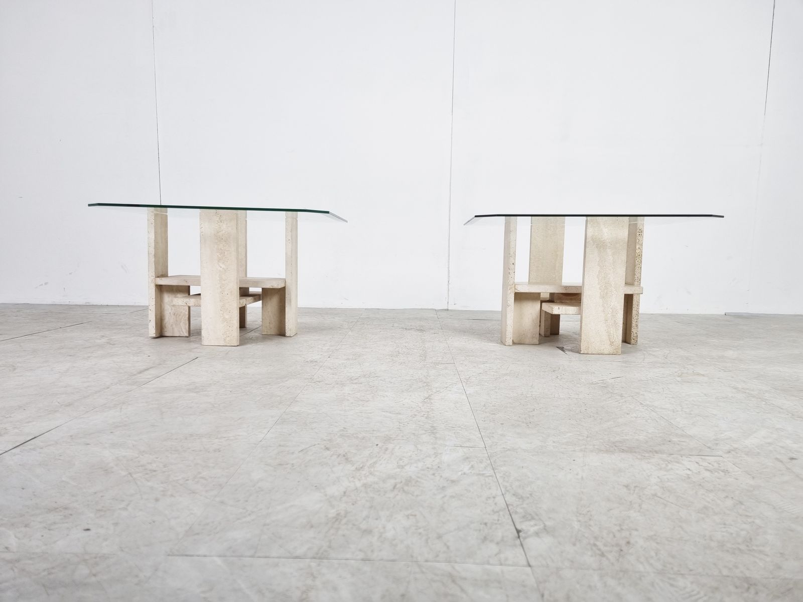 Pair Of Vintage Travertine Side Tables By Willy Ballez, 1970s photo buy