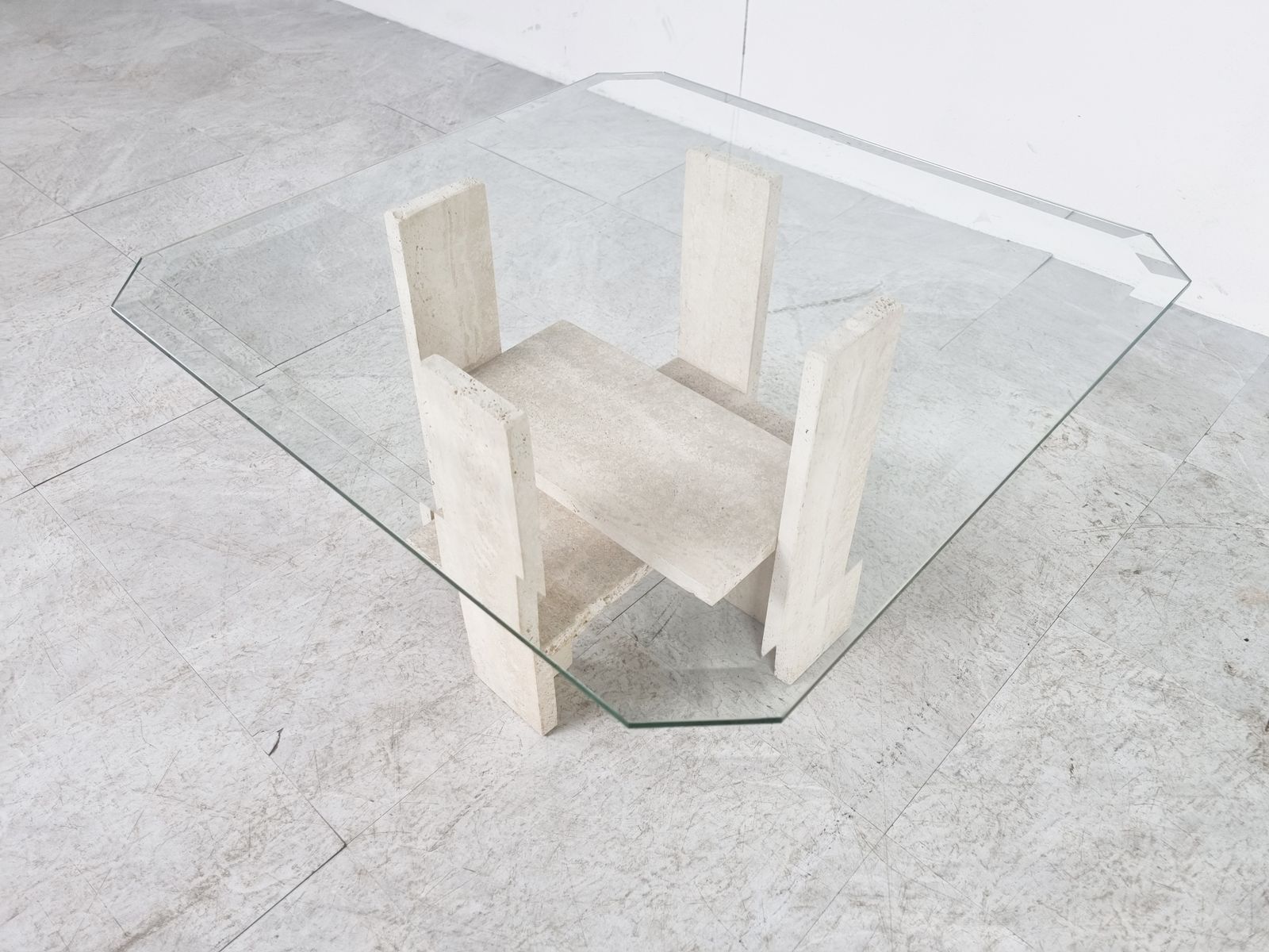 Pair Of Vintage Travertine Side Tables By Willy Ballez, 1970s photo vintage