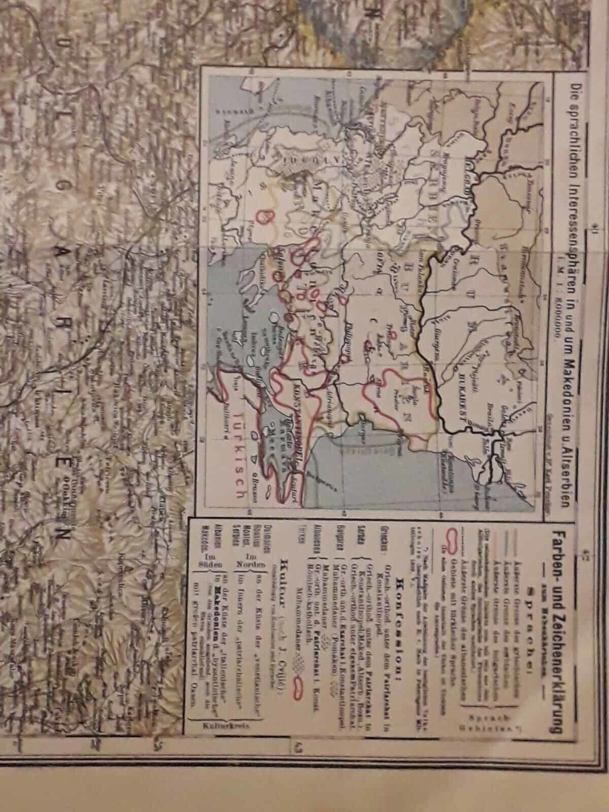 Karte Makedonien Altserbien Albanien Balkans Large Linen Map Karl Peucker photo for sale