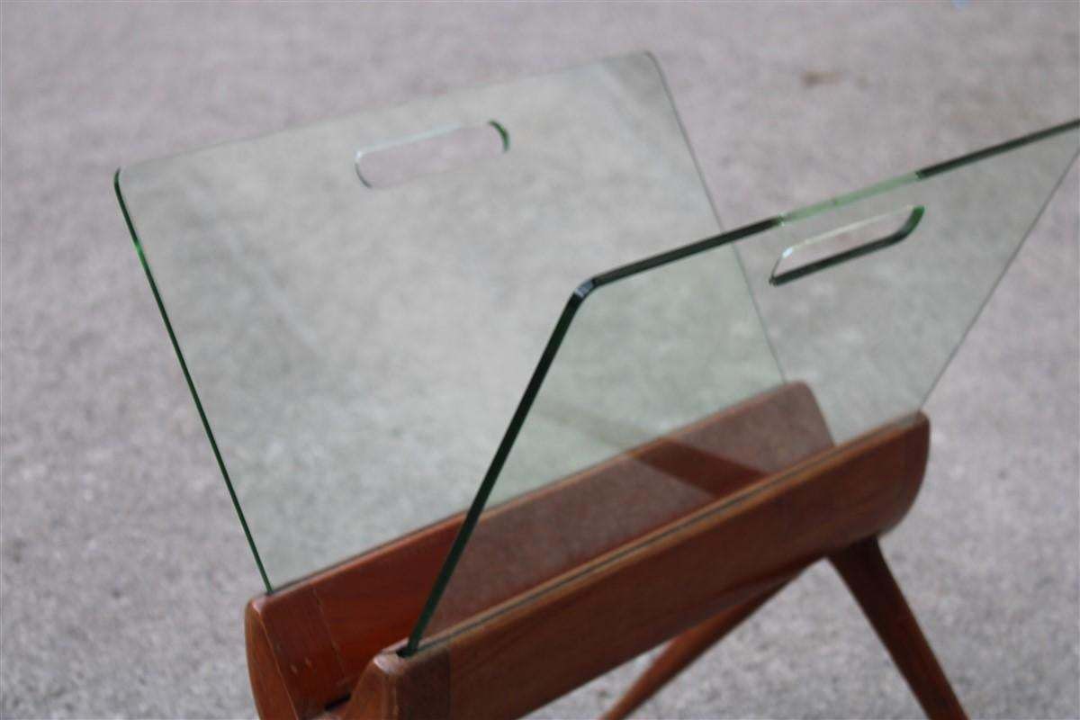 Magazine Rack Mid Century Italian Design Cherry And Glass Cesare Lacca 1950s photo 1895.0