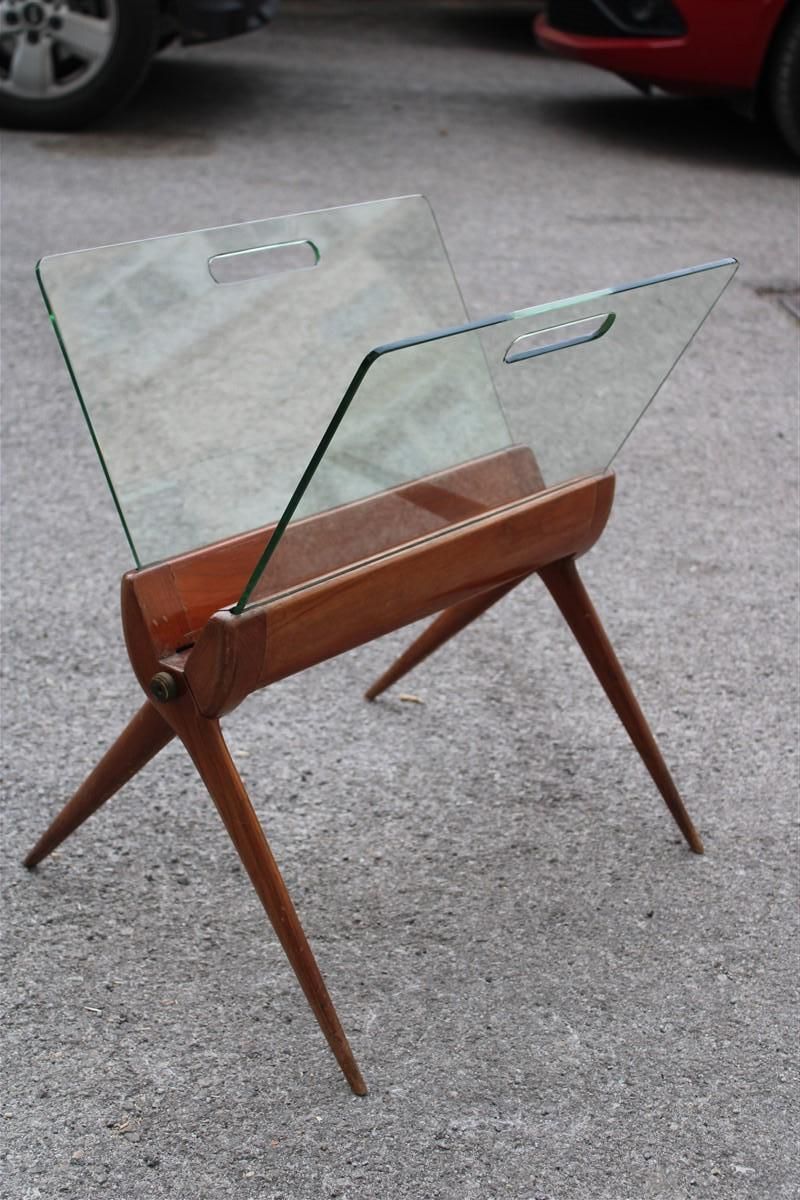 photo furniture Magazine Rack Mid Century Italian Design Cherry And Glass Cesare Lacca 1950s