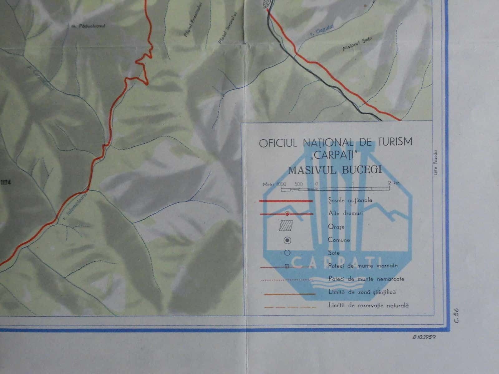 Geographic Map Bucegi Mountains Carpathian Romania 1950s photo for sale