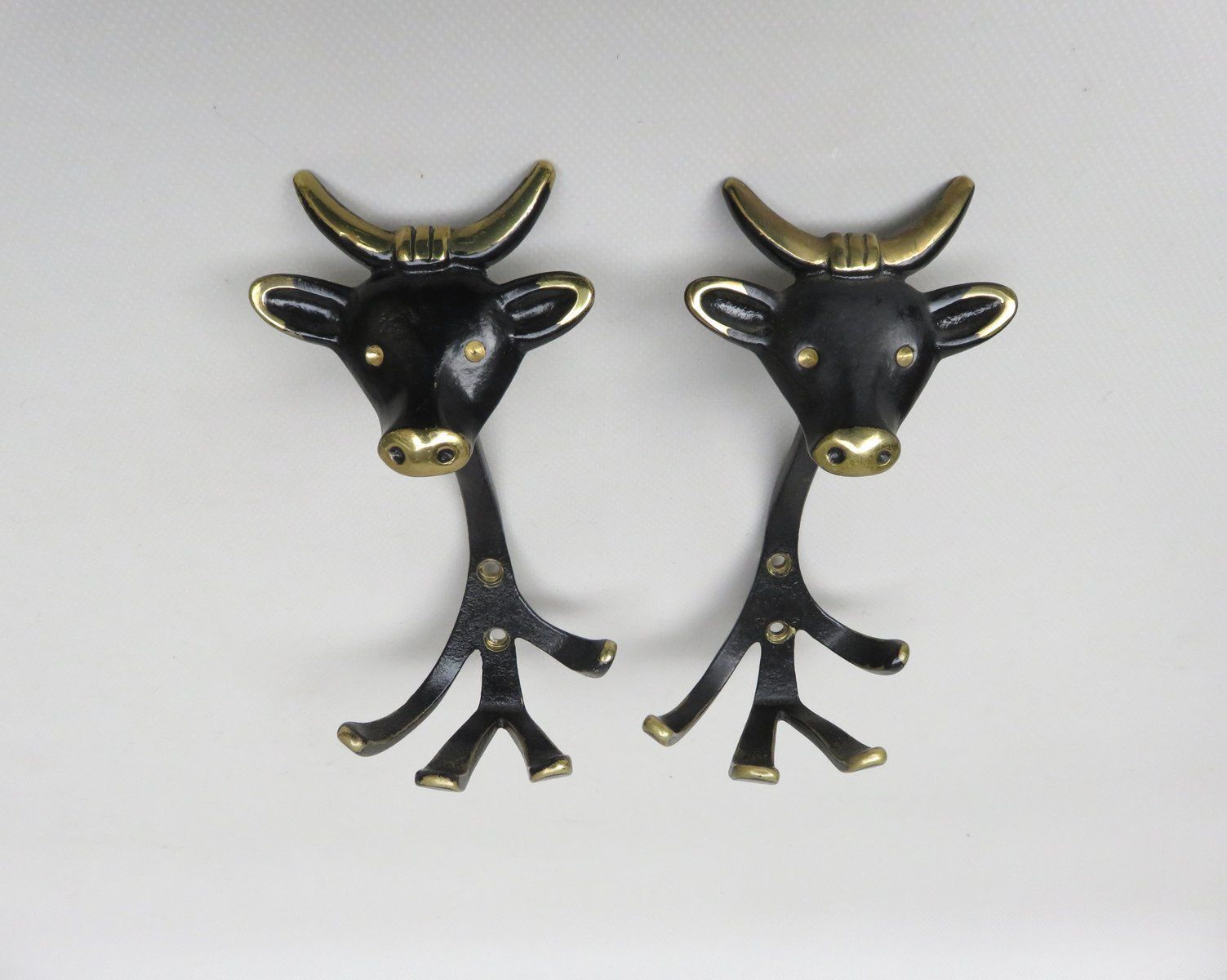 Black Brass Animal Cloakroom Hook By Walter Bosse, 1950s, Set Of 12 photo 4978.45