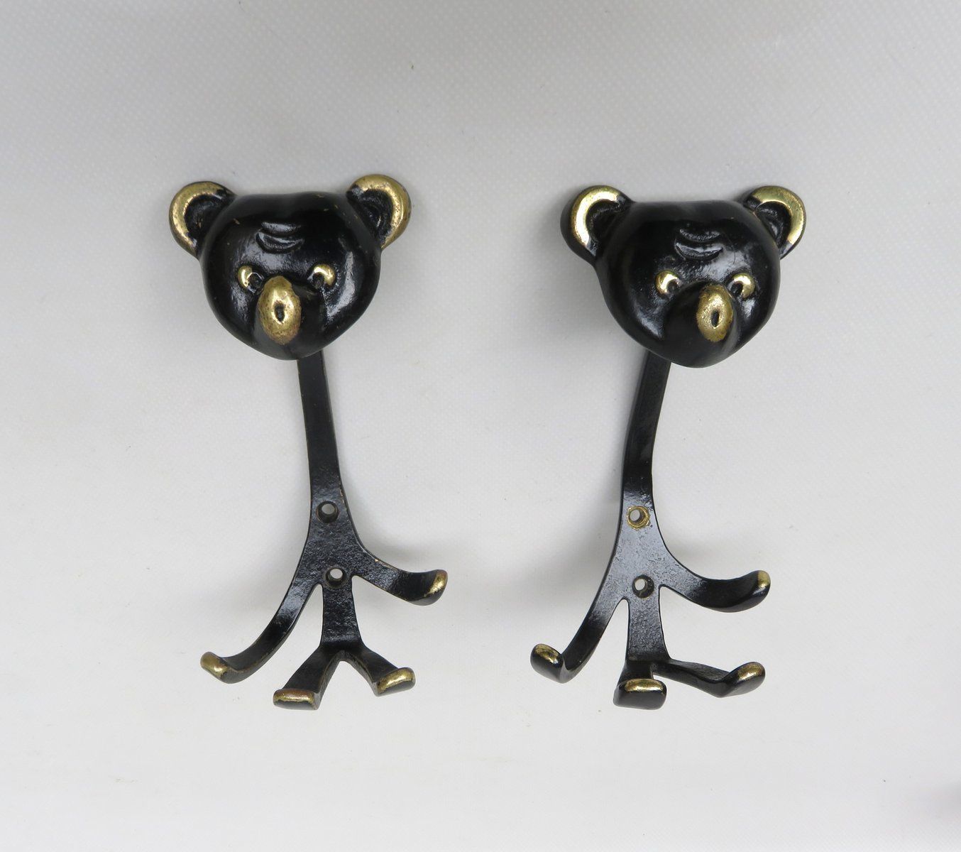 Furniture Black Brass Animal Cloakroom Hook By Walter Bosse, 1950s, Set Of 12 photo