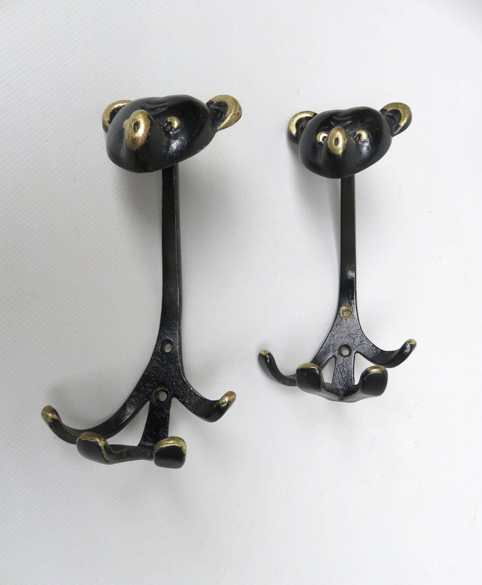 4978.45 Black Brass Animal Cloakroom Hook By Walter Bosse, 1950s, Set Of 12 photo
