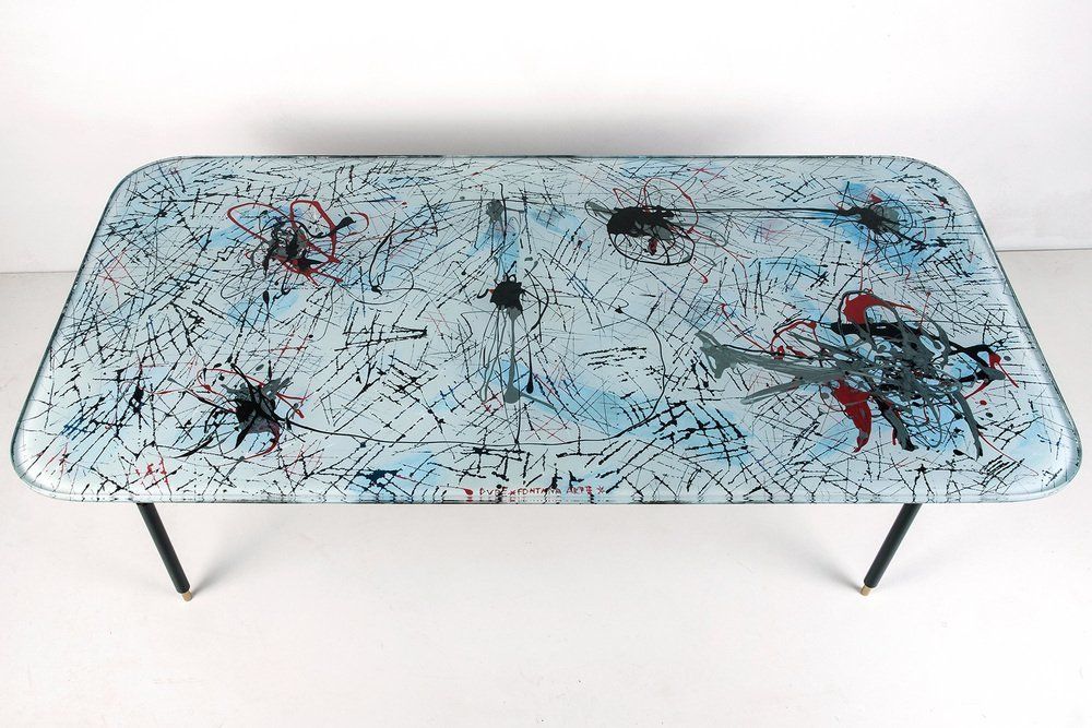 Painted Glass Coffee Table By Dubé (Duilio Bernabé) For Fontana Arte, 1950s photo for sale