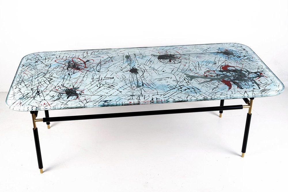 Painted Glass Coffee Table By Dubé (Duilio Bernabé) For Fontana Arte, 1950s photo 14500.0