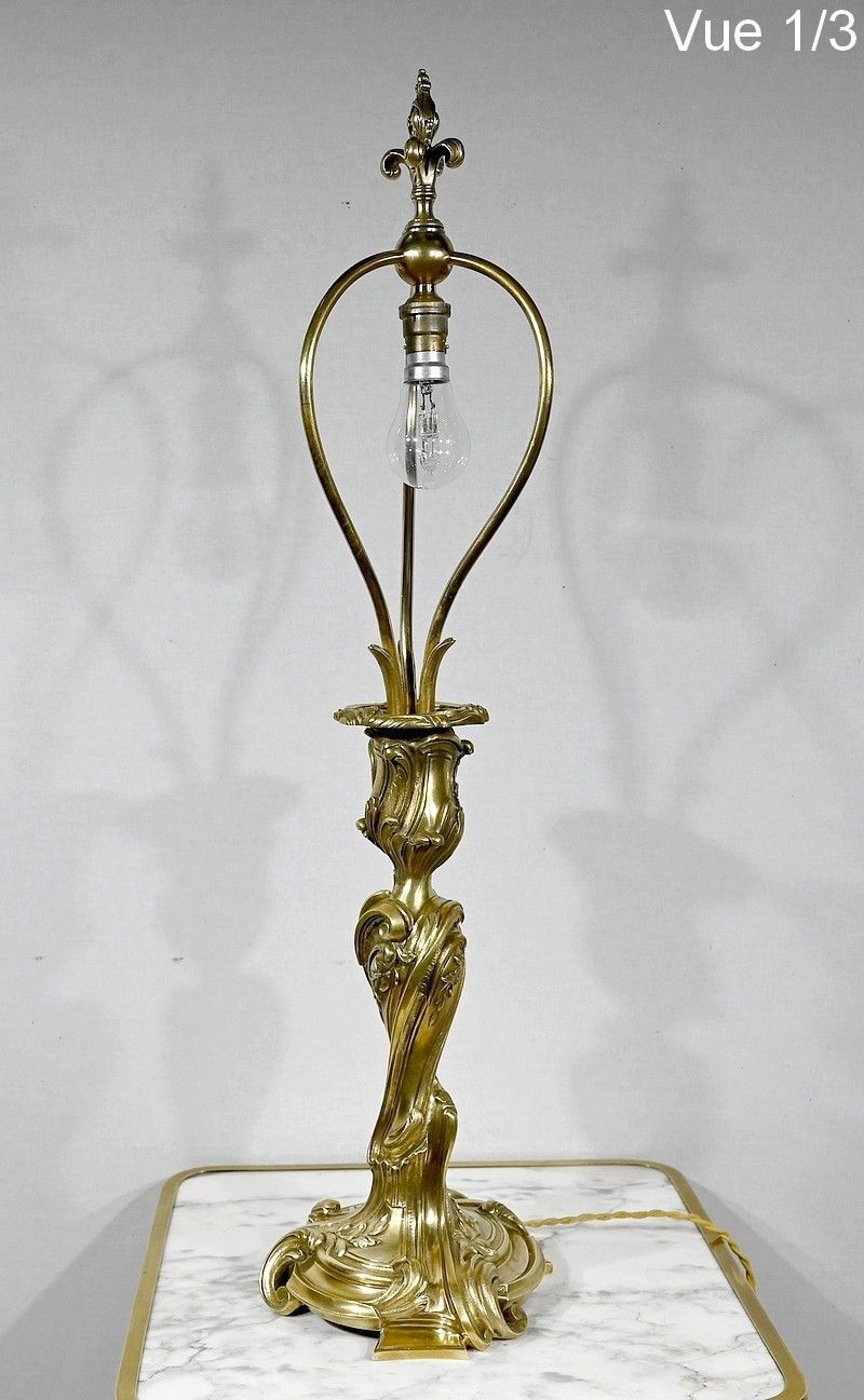 photo for sale Art Nouveau Lamp In Gilt Bronze, 19th Century