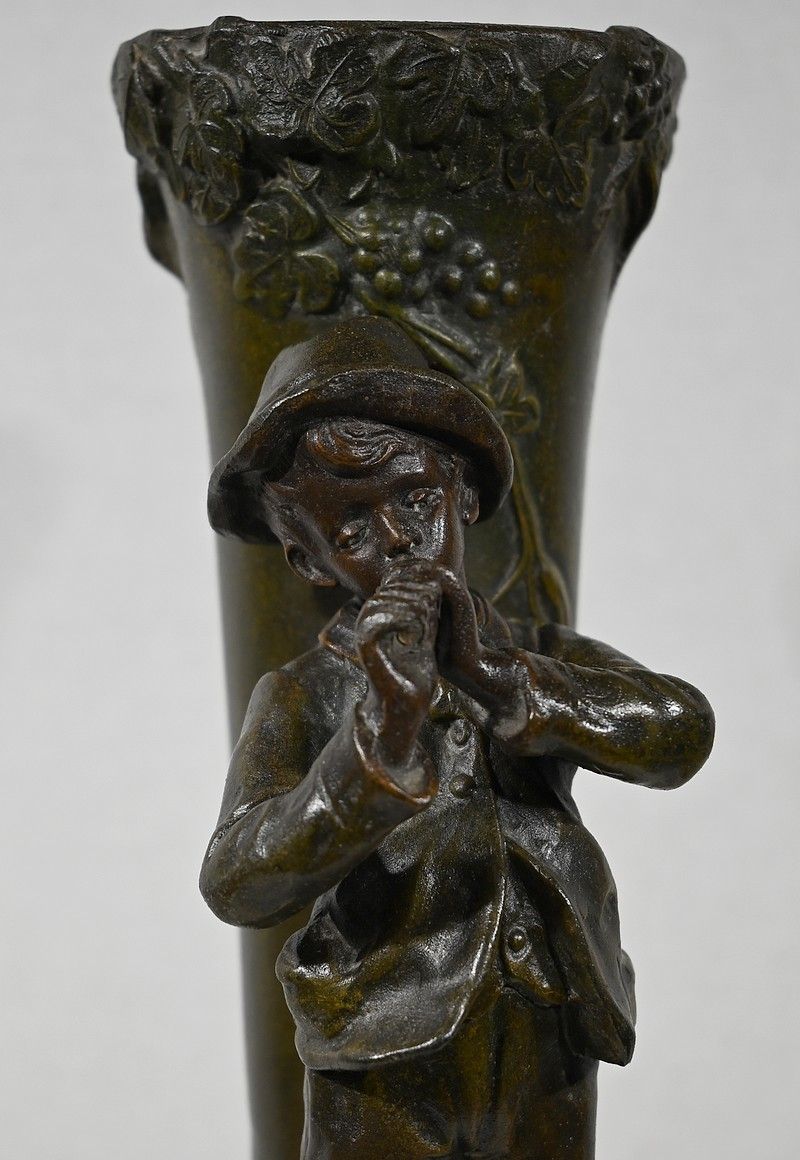 968.2 Pair Of Spelter Vases "Musician Children", After A. Moreau   Late 19th Century photo
