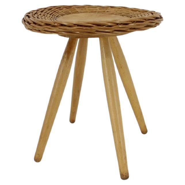 1970 Jan Kalous Beech An Rattan Side Table By Uluv,Czechoslovakia photo buy