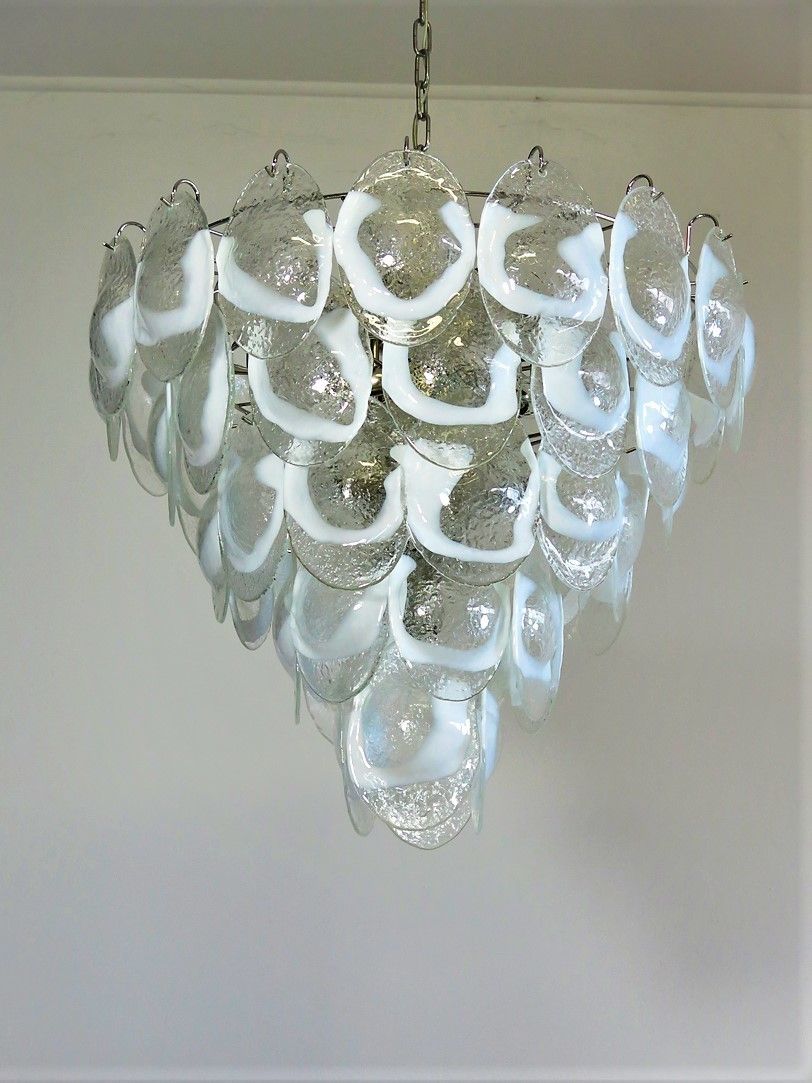 1970's Murano Chandelier By Mazzega   50 Lattimo Glasses photo Lighting