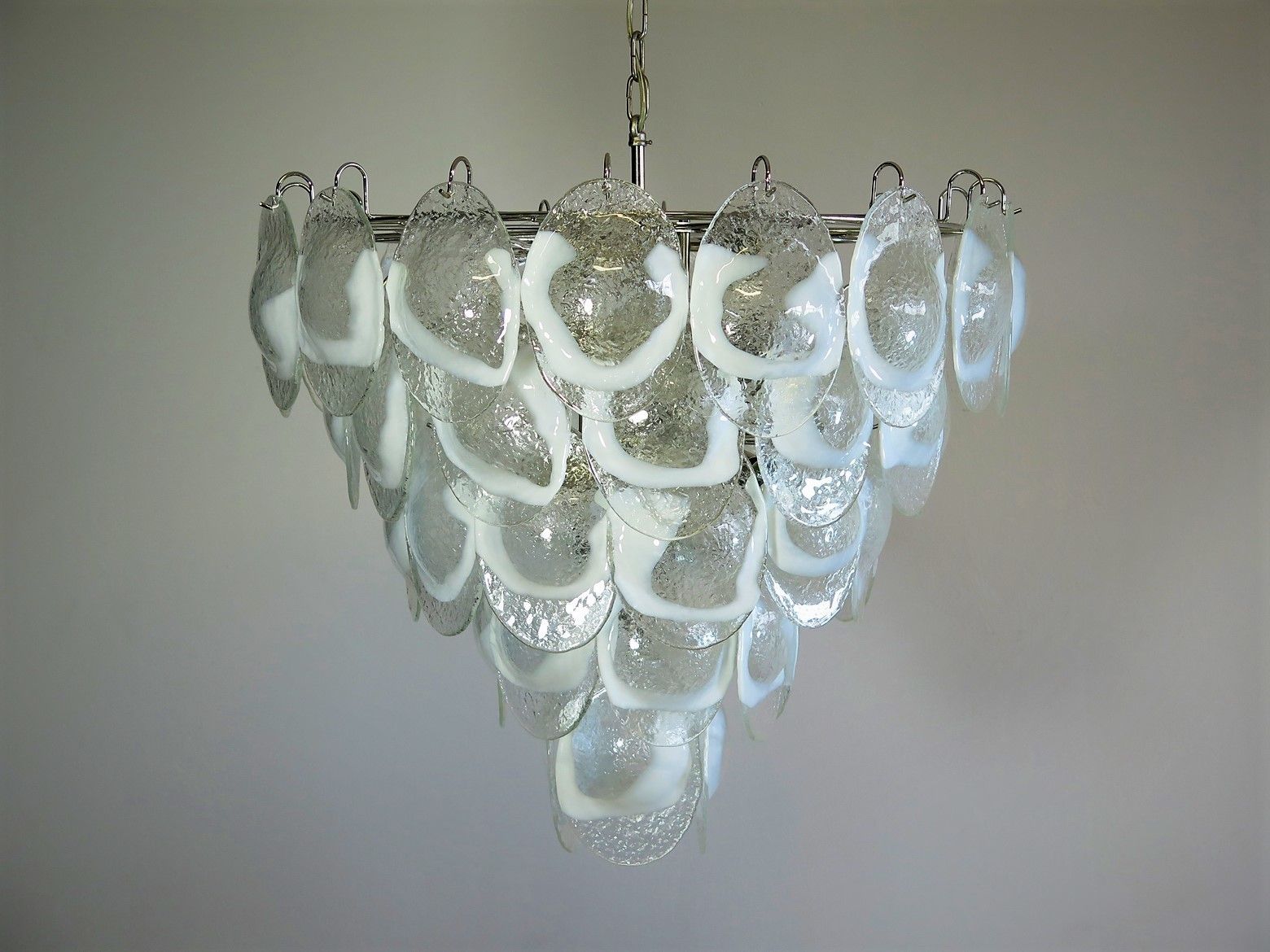 photo for sale 1970's Murano Chandelier By Mazzega   50 Lattimo Glasses