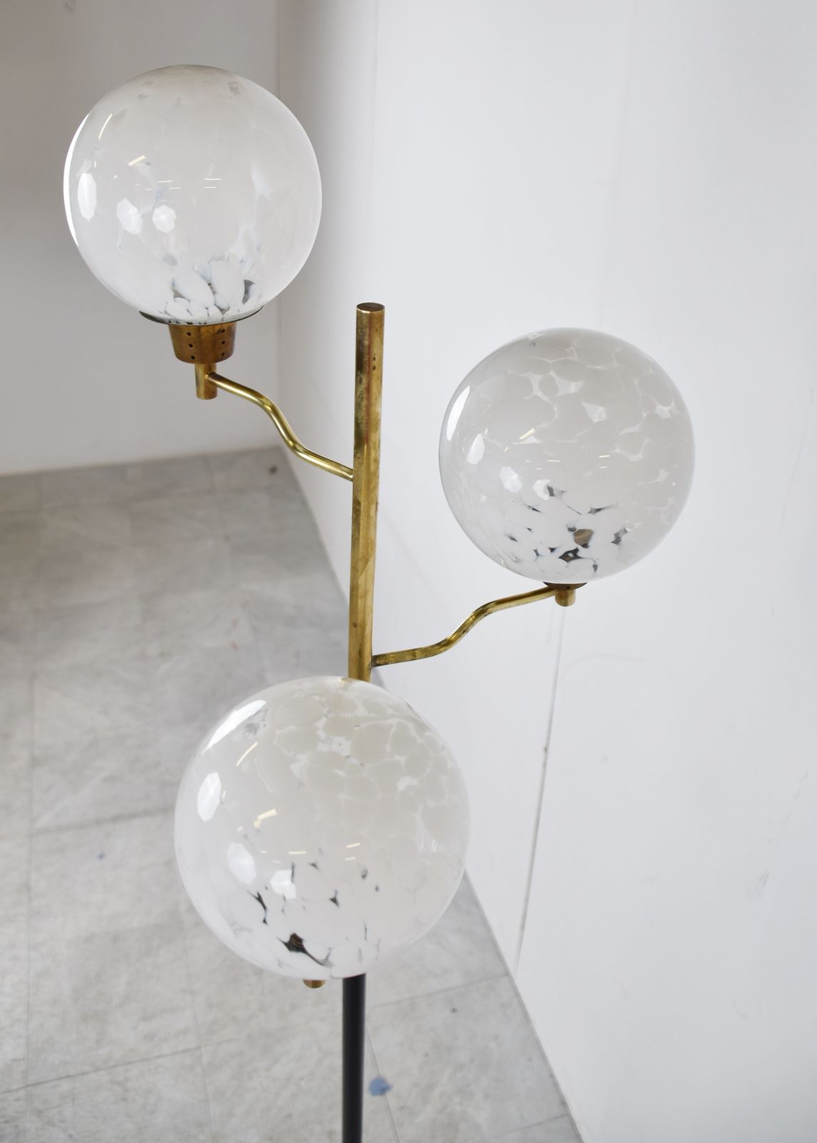 Vintage Brass And Glass Floor Lamp, 1970s , Italy photo for sale