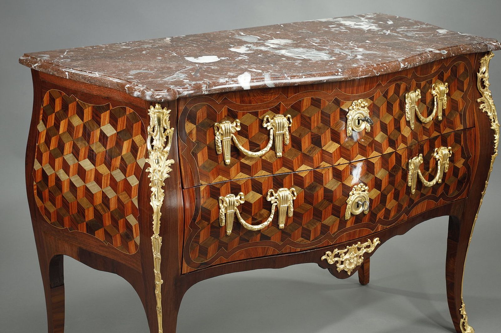 Chest Of Drawers In Rosewood Veneer With Oeben Marquetry, Louis XV Period photo Furniture