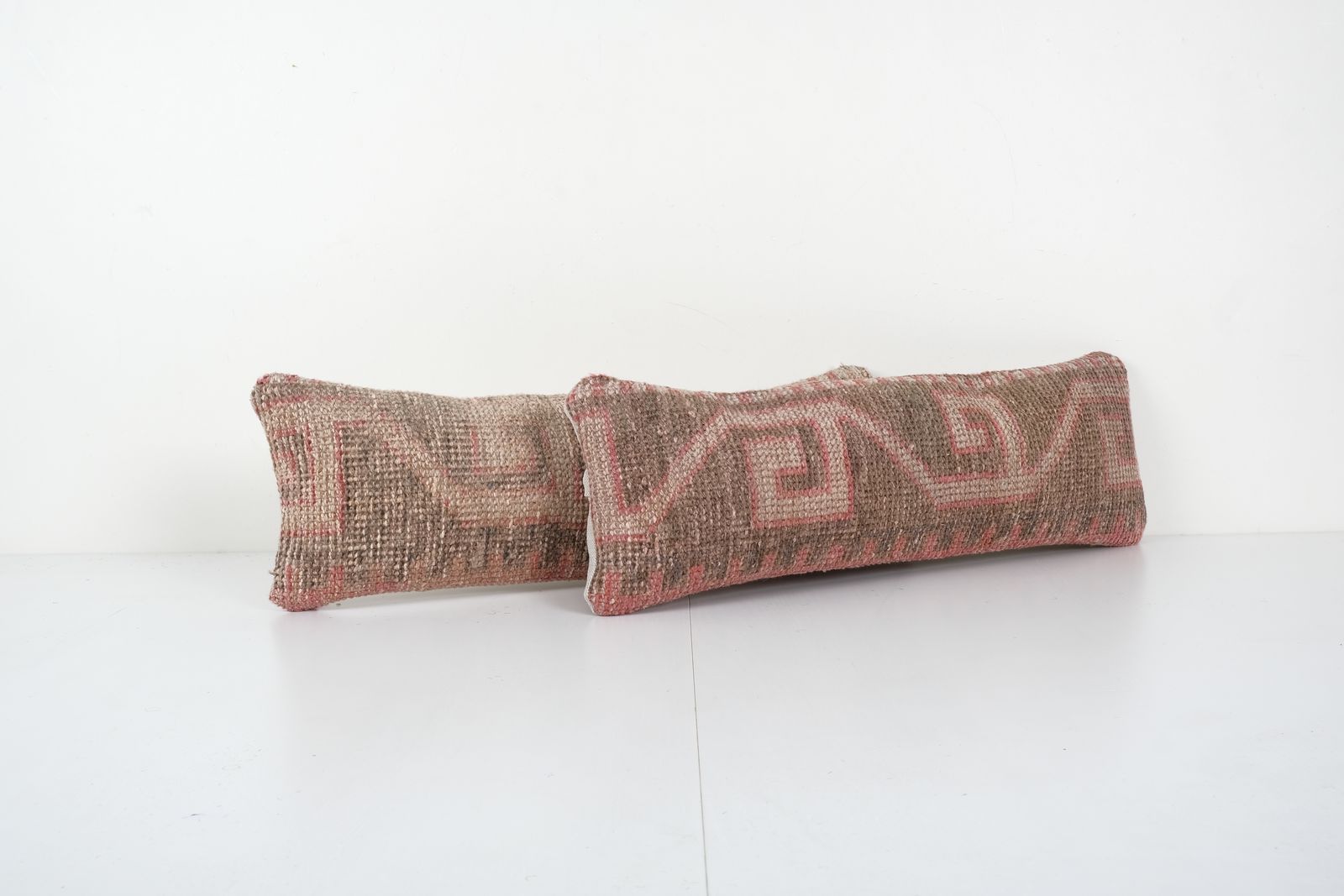 Set Of Two Turkish Oushak Rug Pillow, Pair Pillow Case Fashioned From A Mid 20th Century Anatolian 8'' X 24'' photo furniture