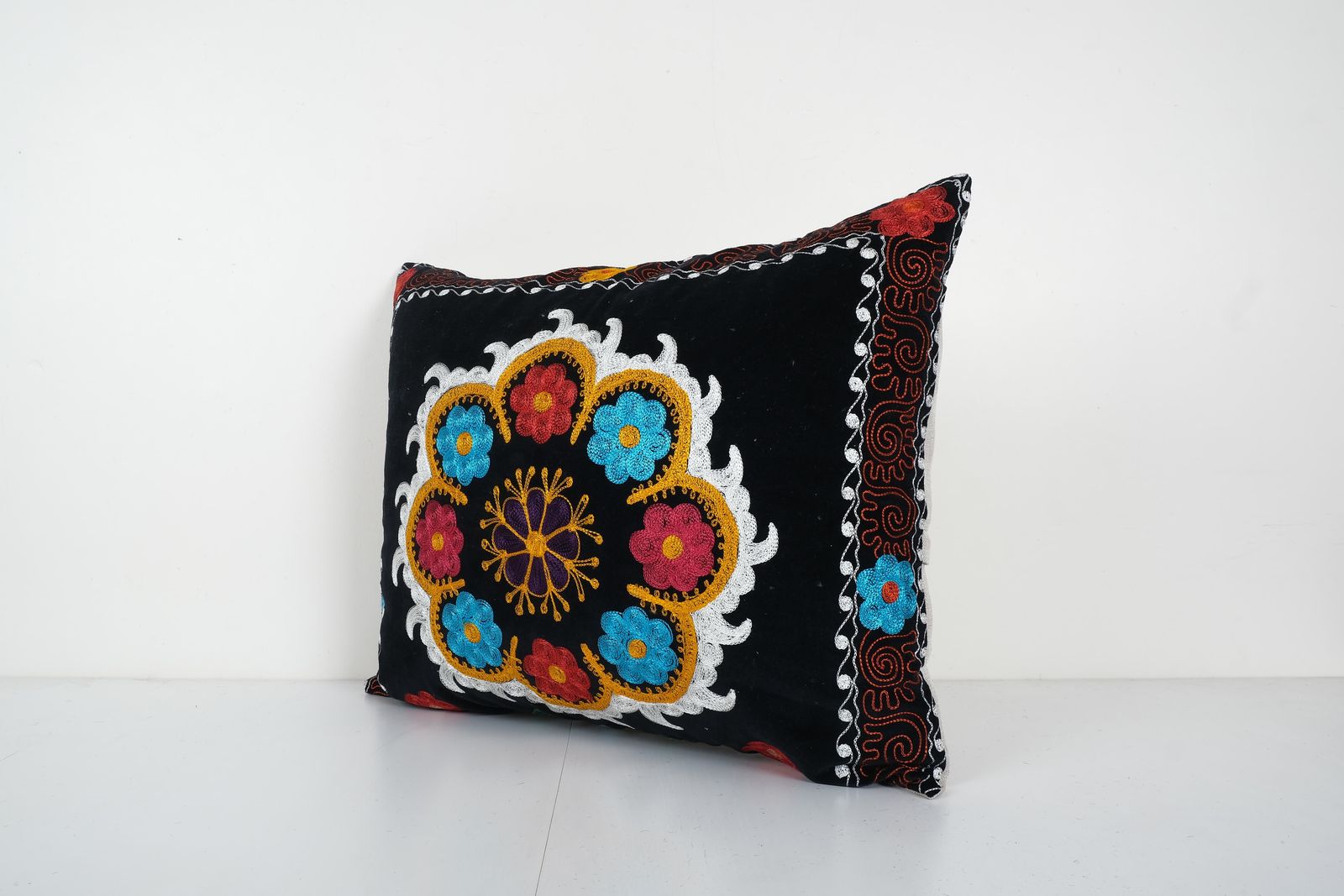 Turkish Velvet Suzani  Cover, Square Suzani Pillow Case Made From A 19th Century Uzbekistan 20'' X 26'' photo furniture