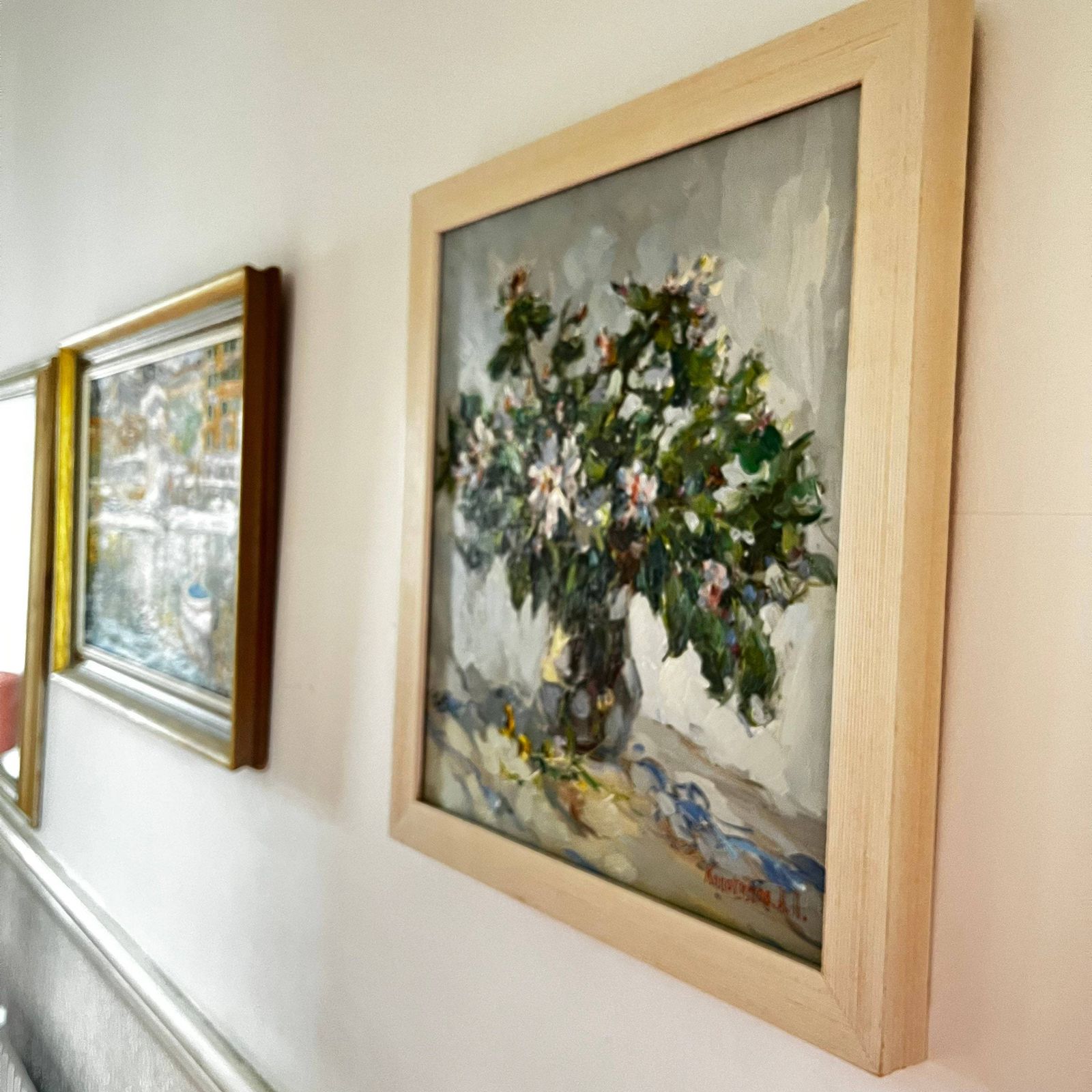 Framed Oil On Canvas Painting Of Flowers In A Vase By Alexander Kolotov. photo furniture