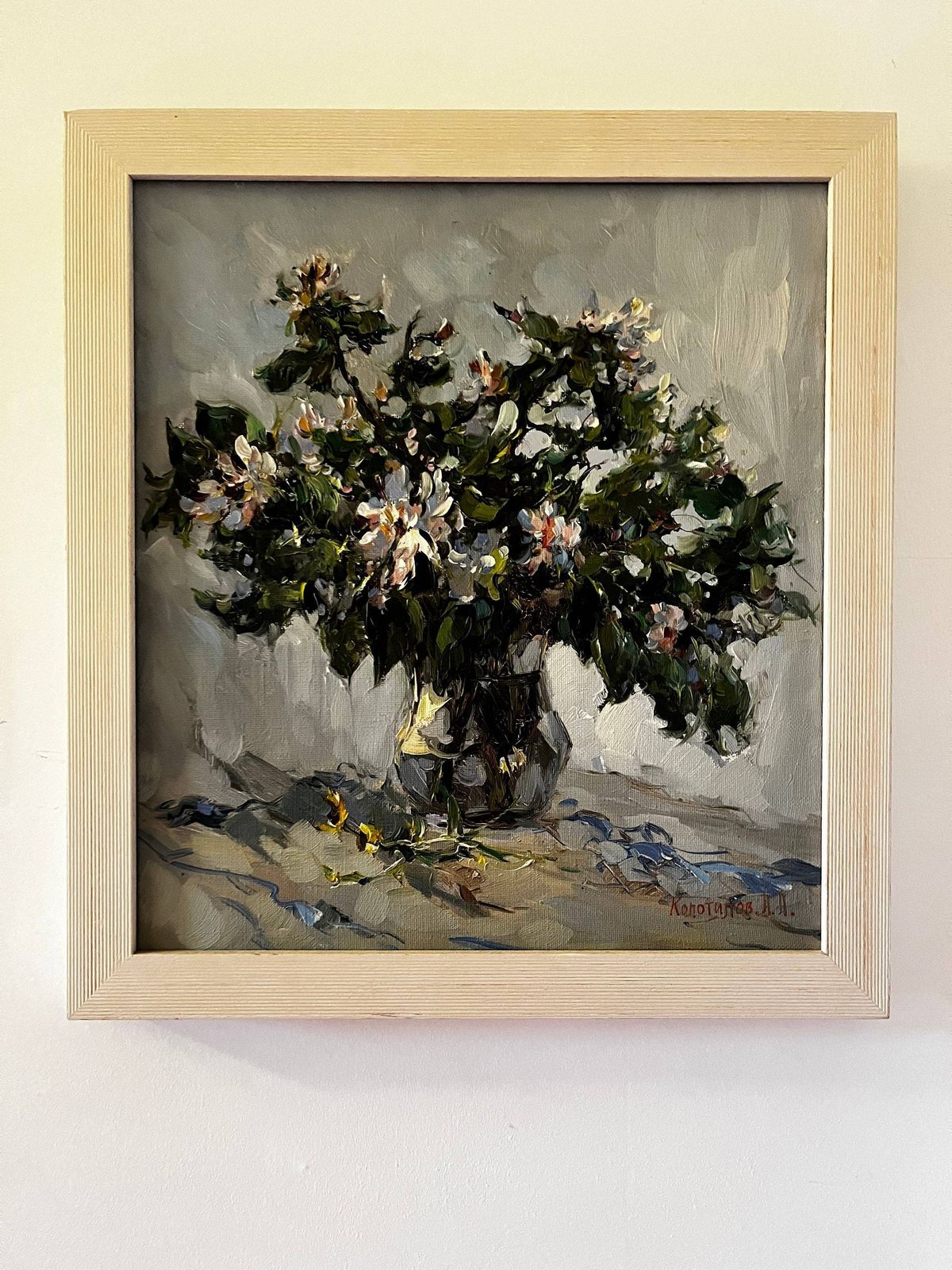 Framed Oil On Canvas Painting Of Flowers In A Vase By Alexander Kolotov. photo for sale