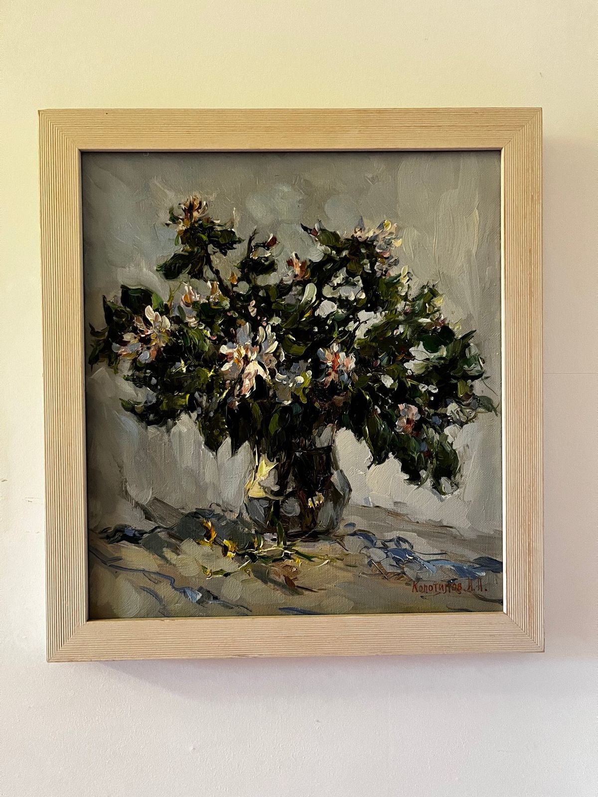 photo furniture Framed Oil On Canvas Painting Of Flowers In A Vase By Alexander Kolotov.