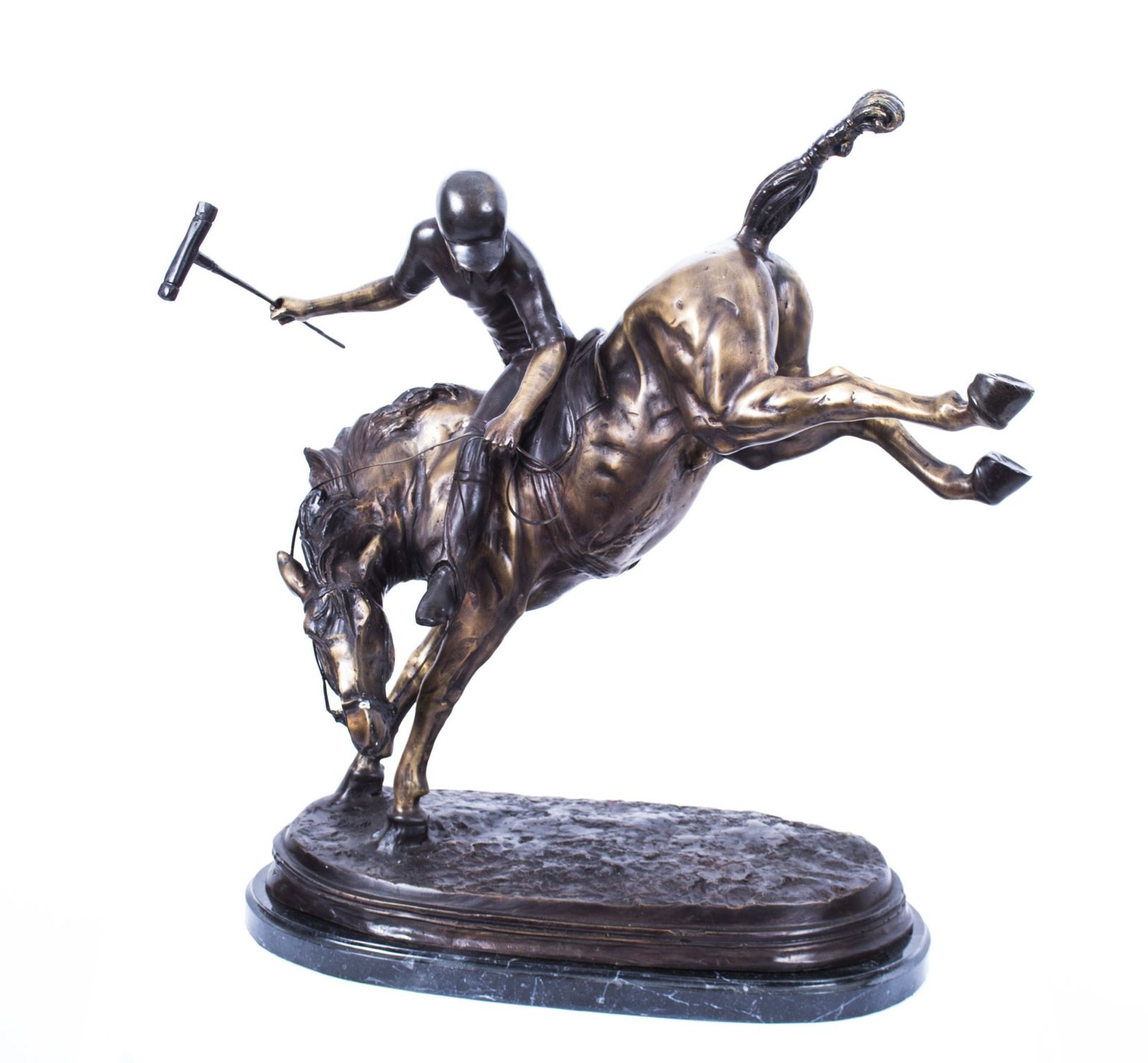 photo furniture Vintage Bronze Polo Player Bucking A Horse Sculpture 20th Century