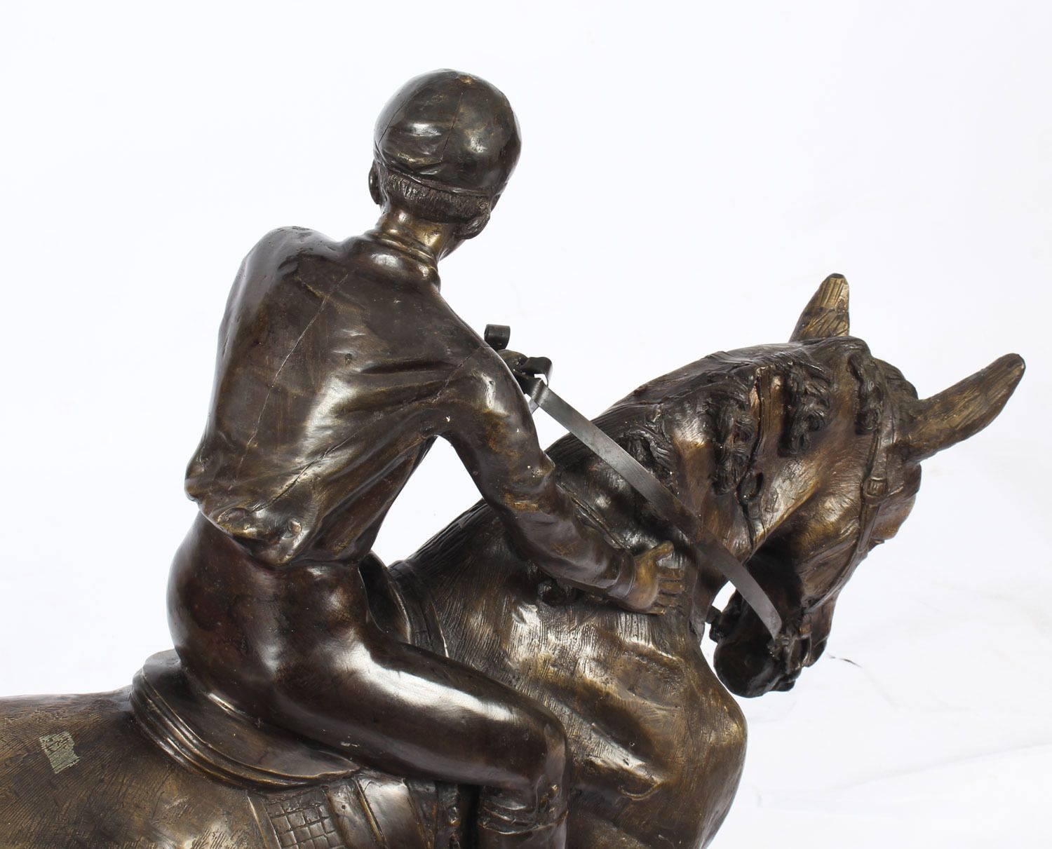 photo for sale Vintage Large Horse & Jockey Bronze Sculpture Mene' 20th Century