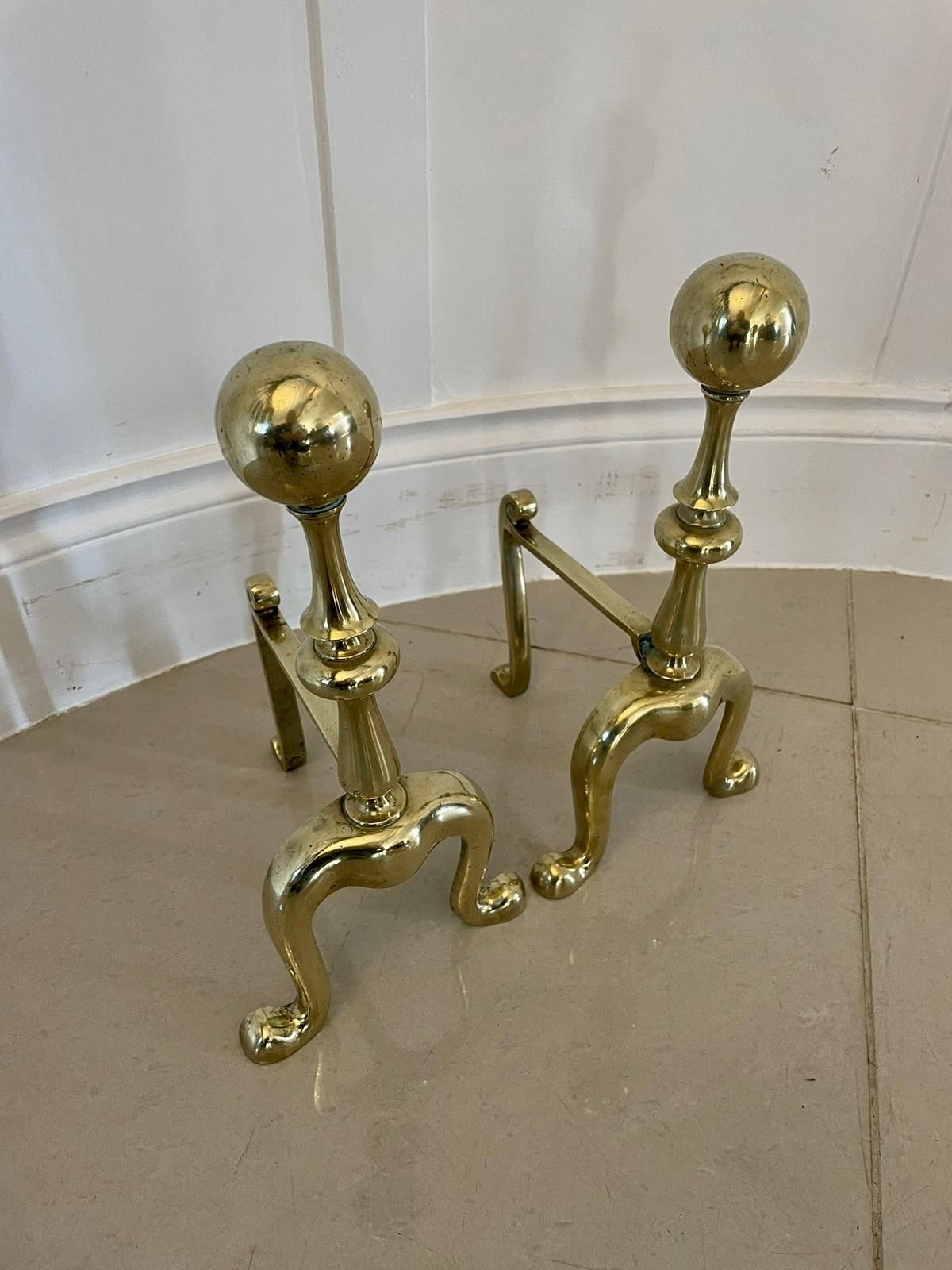 Pair Of Antique 19th Century Quality Brass Fire Dogs photo for sale