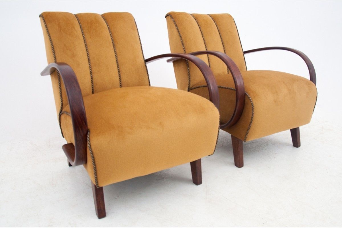 Art Deco Yellow Armchairs By J. Halabala, Czechoslovakia, 1930s