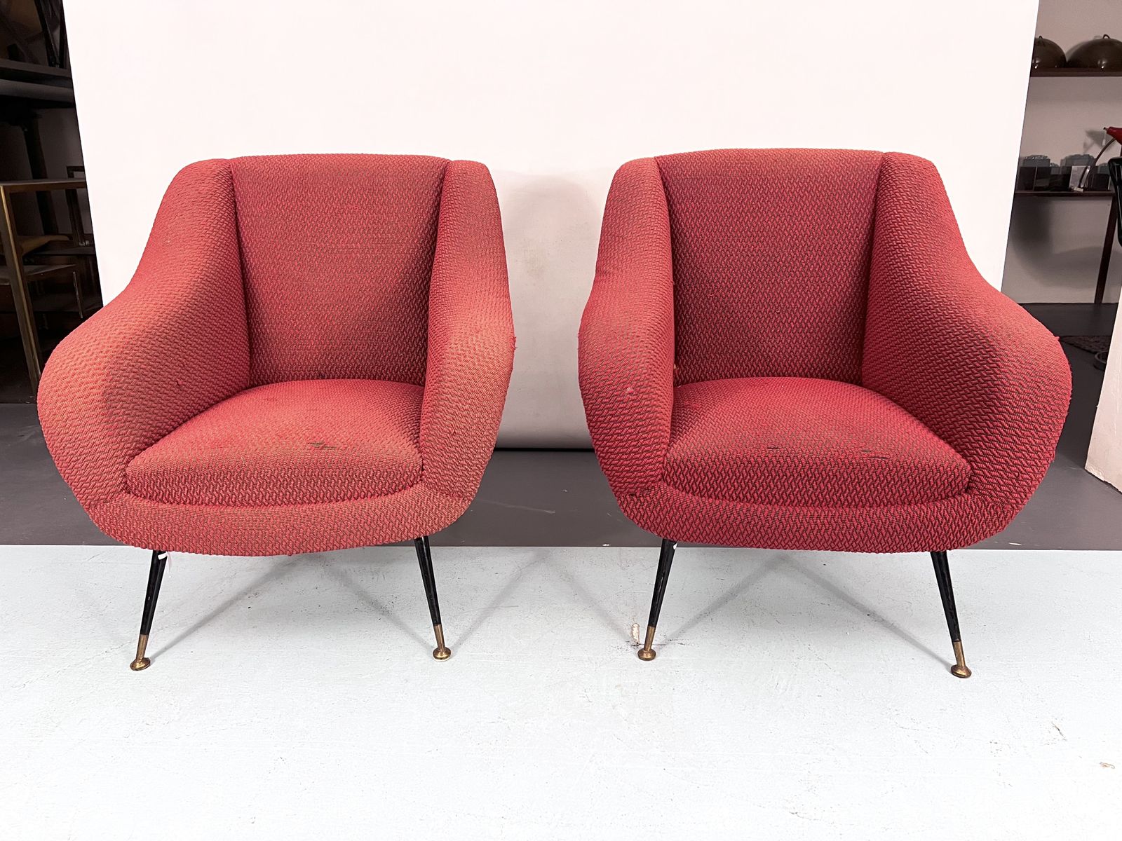 Mid Century Pair Of Lounge Chairs By Gigi Radice For Minotti. Italy 1950s