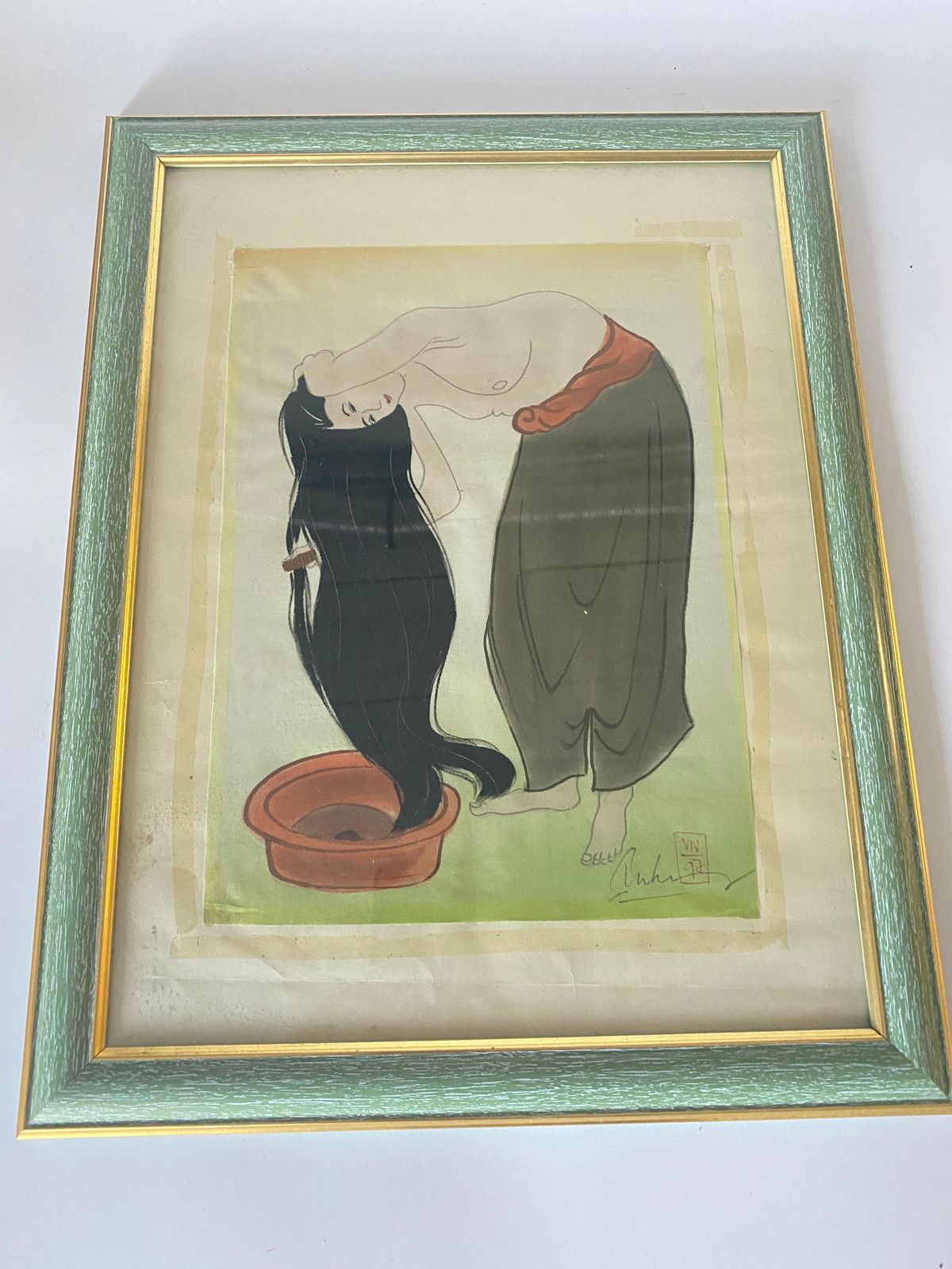 photo furniture Japonaise Painting In A Wood Frame, Representing A Woman, Japan, XX Century