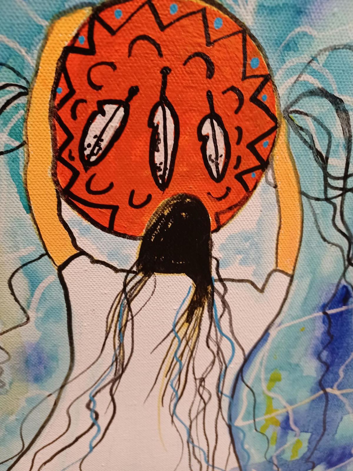 Kathleen Kills Thunder    Medicine Woman . Original Watercolour And Acrylic On Canvas. photo 225.0