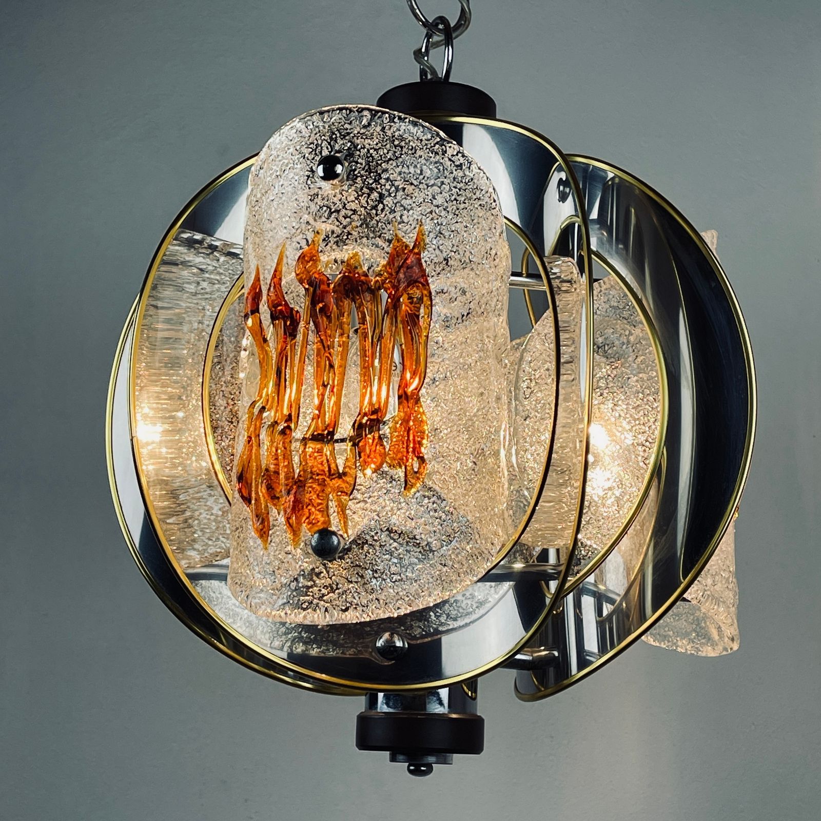 Mid Century Amber Murano Chrome Chandelier By Toni Zuccheri For Veart Italy 1970s photo 999.0