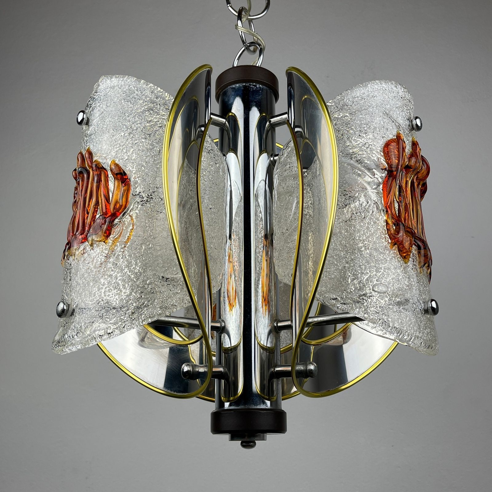 photo furniture Mid Century Amber Murano Chrome Chandelier By Toni Zuccheri For Veart Italy 1970s