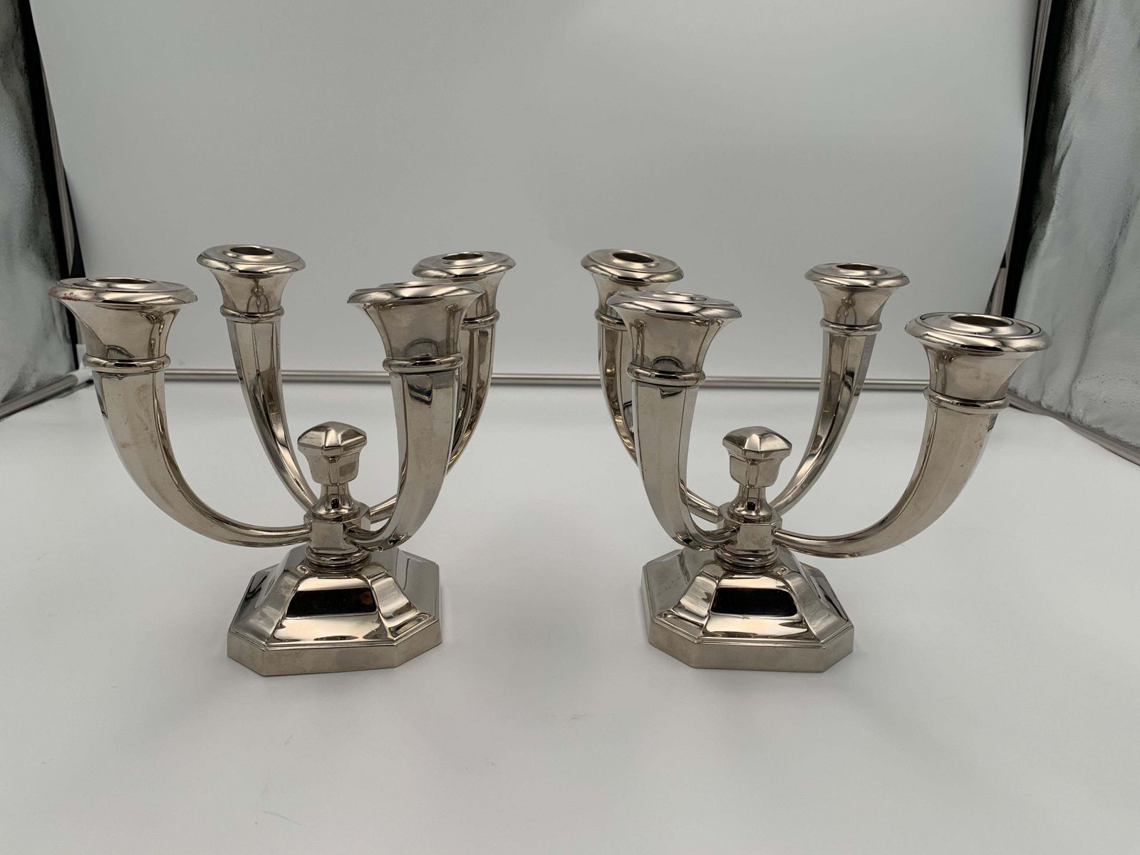 Pair Of Art Deco Candlesticks By J. Leleu  Nickel Plate  Bronze  France  C. 1930 photo 2481.34