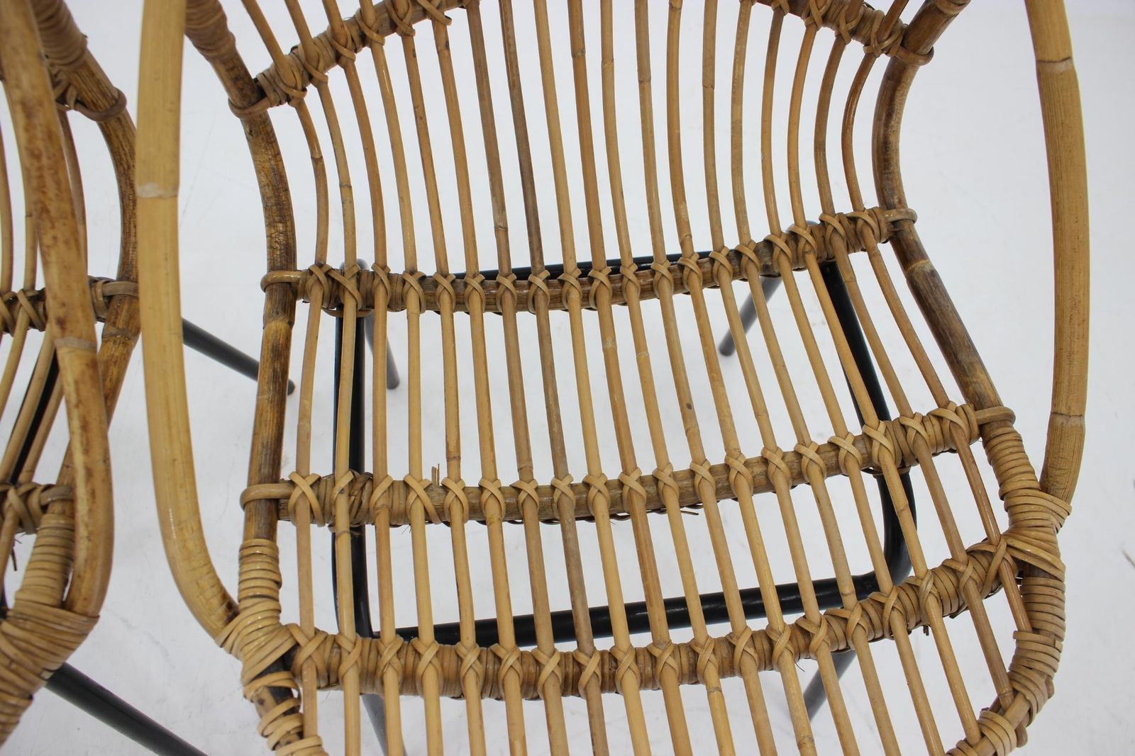 photo vinterior 1970s Pair Of Alan Fuchs Rattan And Iron Lounge Chairs, Czechoslovakia