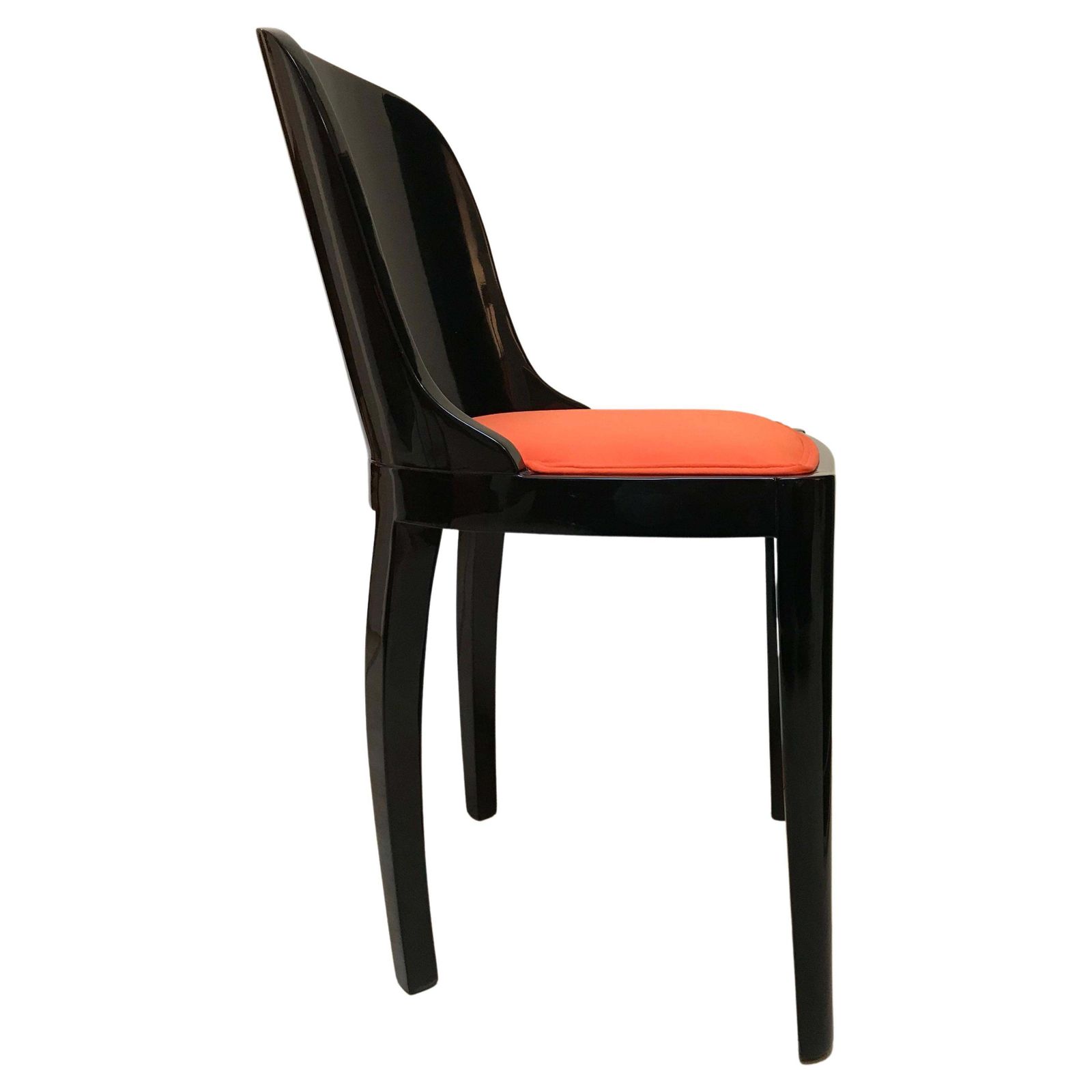 Art Deco Chair, Ebonized Wood, Orange Fabric, France, Circa 1930 photo for sale