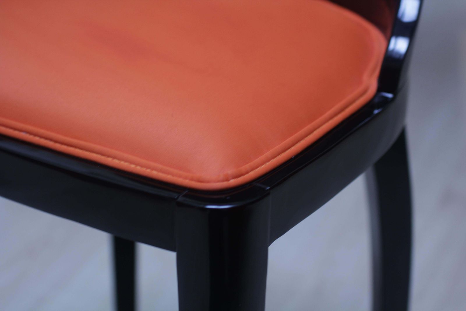 photo vintage Art Deco Chair, Ebonized Wood, Orange Fabric, France, Circa 1930