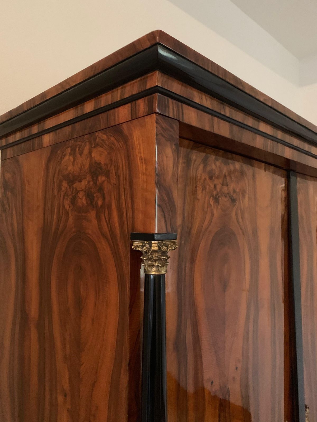 Neoclassical Empire Armoire, Walnut Veneer, Brass, Austria/Vienna, Circa 1810 15 photo Furniture