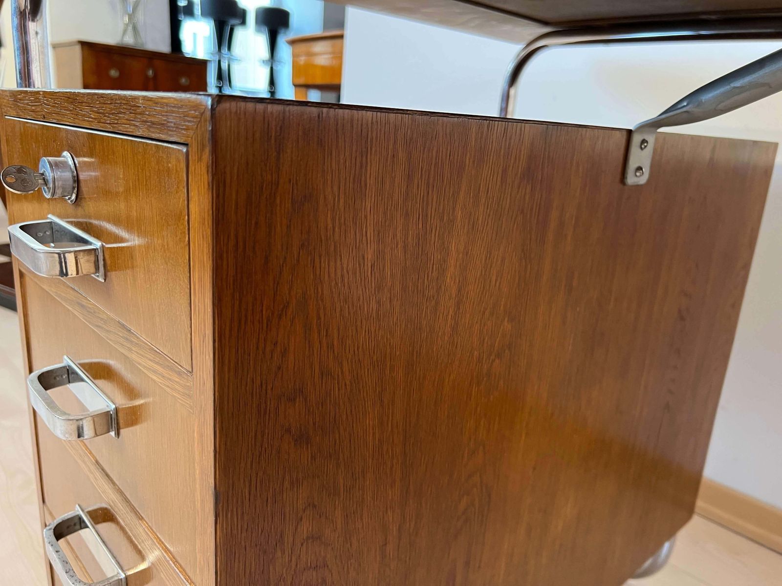 photo buy Bauhaus Desk By Mücke Melder, Steeltubes And Oak Veneer, Czech, Circa 1940