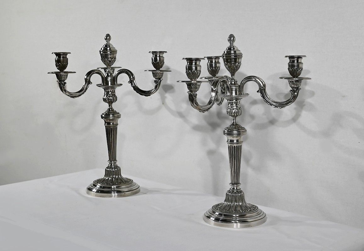 Pair Of Silver Bronze Candlesticks   Late 19th Century photo Home Decor