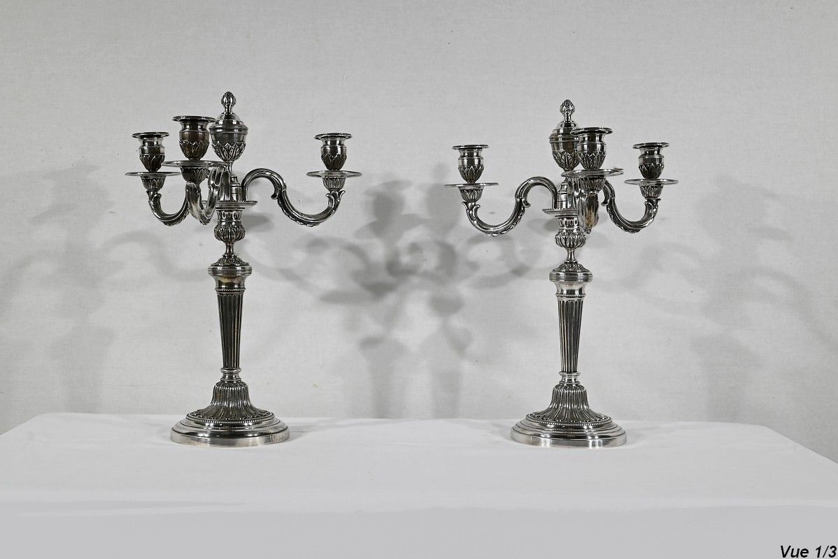Pair Of Silver Bronze Candlesticks   Late 19th Century photo vinterior