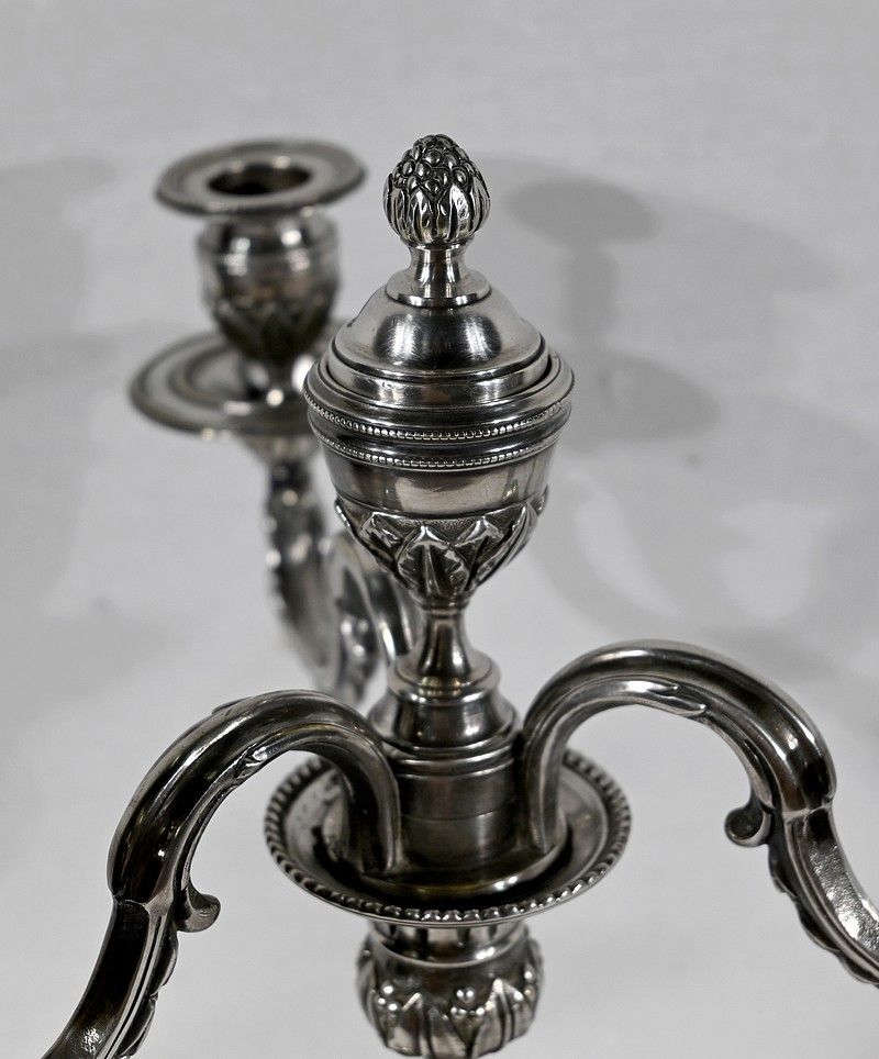 Pair Of Silver Bronze Candlesticks   Late 19th Century photo vintage