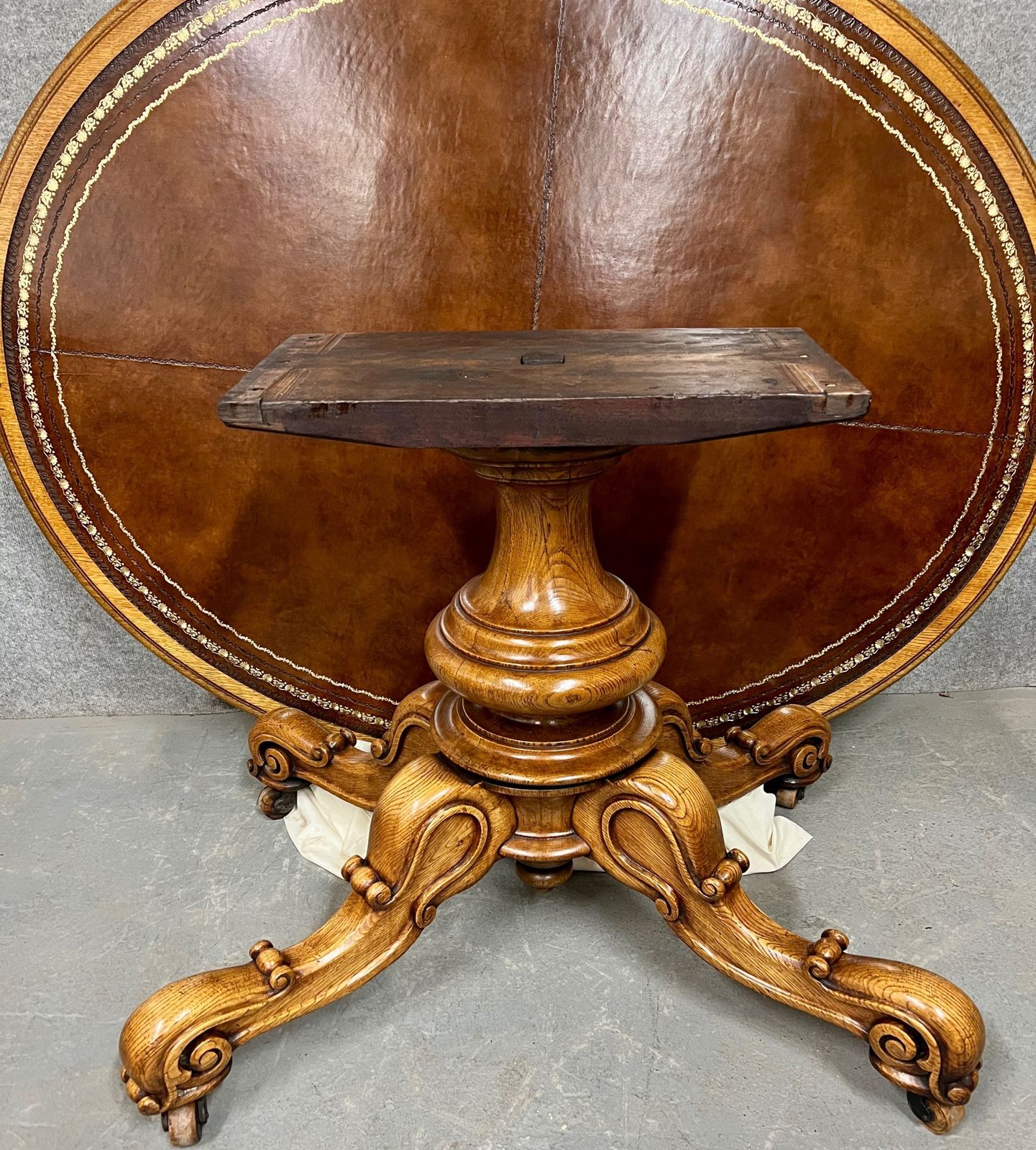 Unusual Oval Victorian Oak Drum Table photo vintage