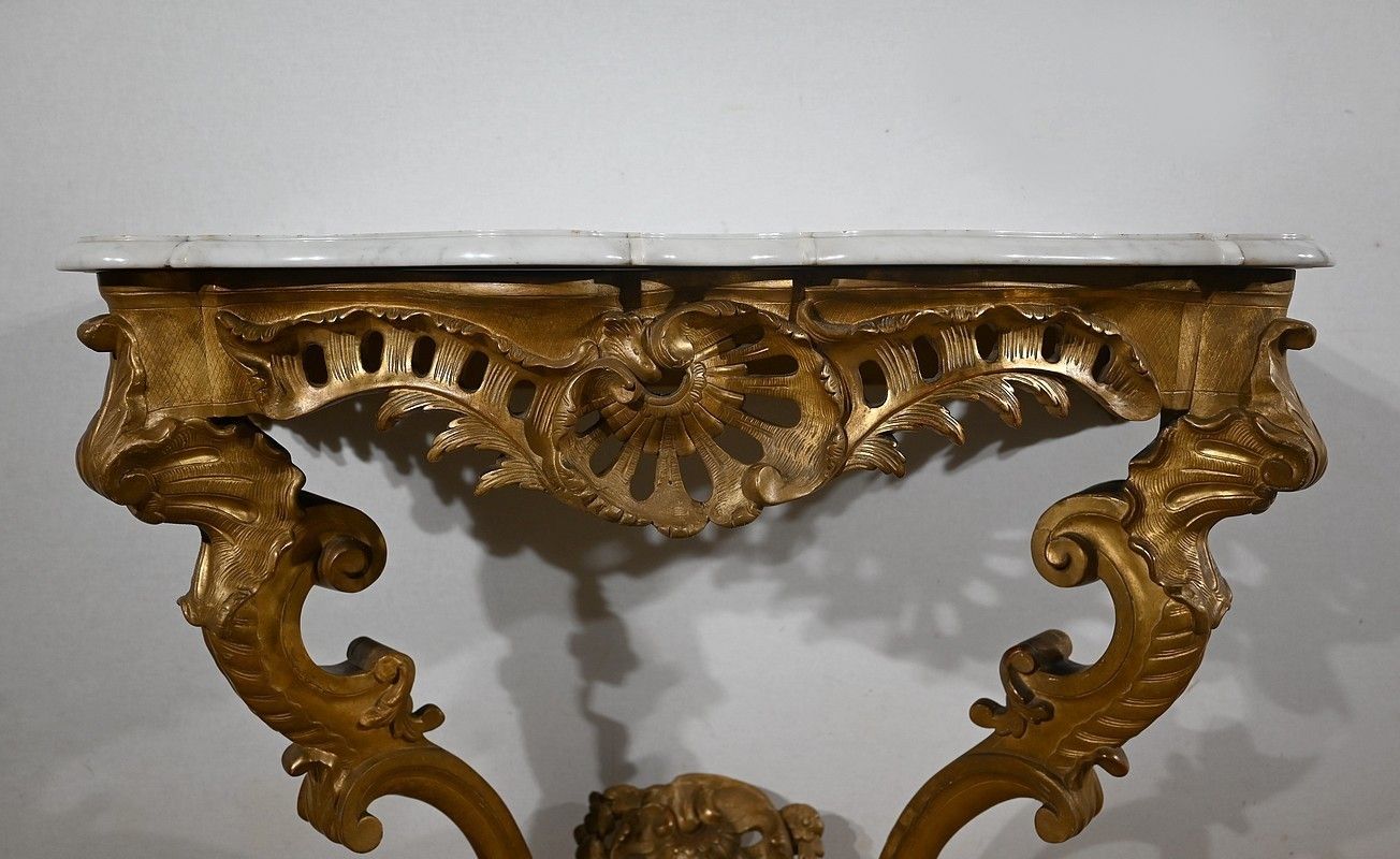 Wall Console In Golden Wood, Louis XV Style, Napoleon III Period   Mid 19th Century photo vintage